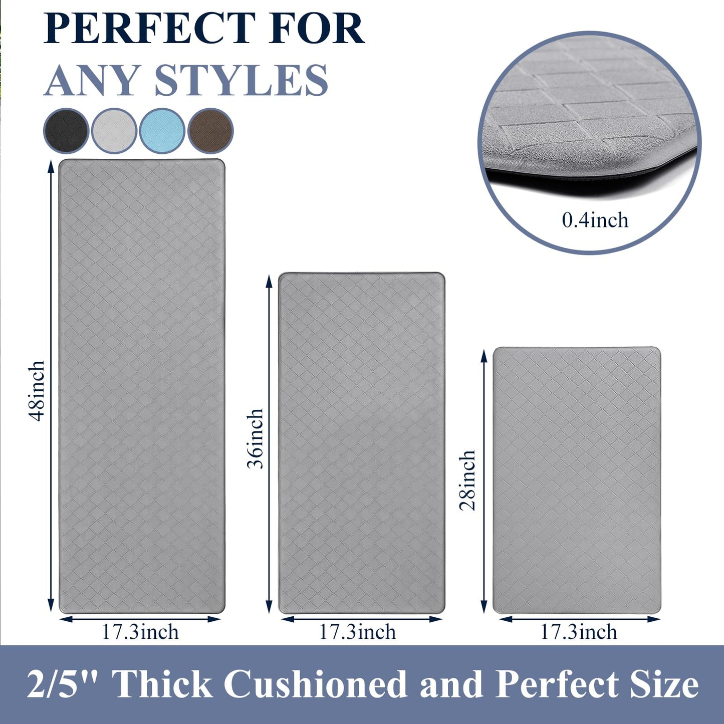 HEBE Anti Fatigue Kitchen Mats for Floor 3 Piece Set Non Slip Waterproof Comfort Standing Mat Runner for Home Office, Sink, Laundry