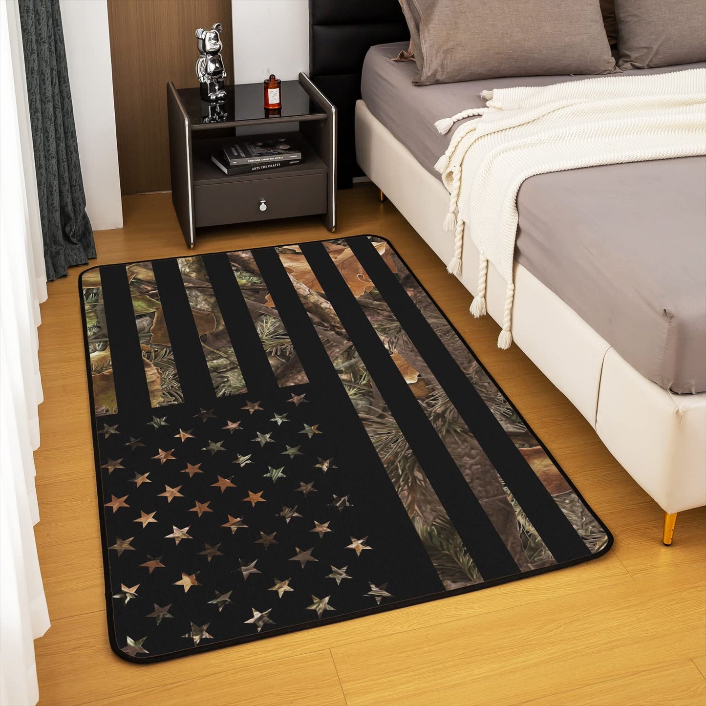 American Flag Camo Rug, Rustic Tree Leaves Camouflage Area Rug 5x6'6'', Military Hunting Carpet for Boys Teens Kids Man, Nature Conifer Oak Branches Non Slip Living Room Rugs