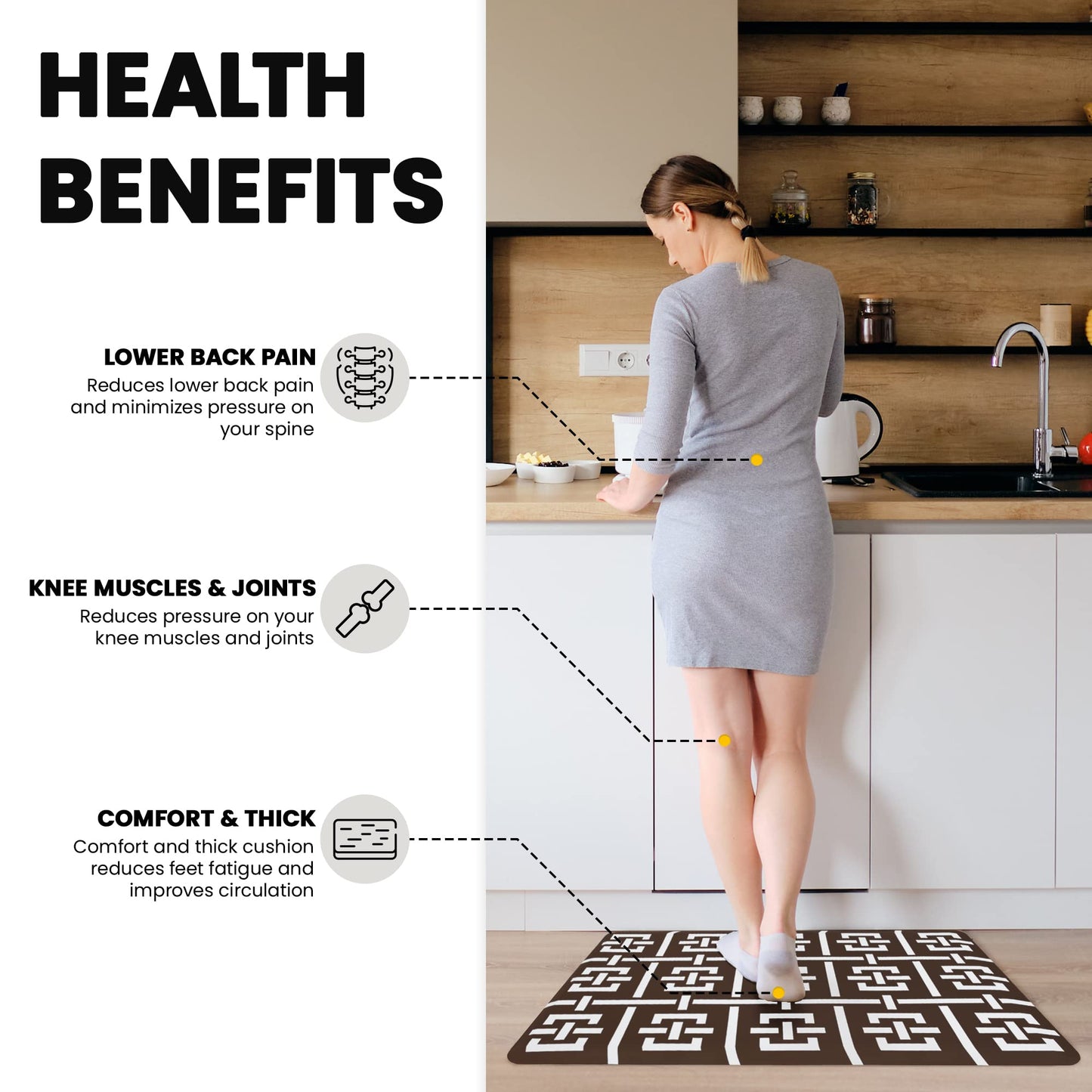 Dgrandma Kitchen Mat Anti-Fatigue Ergonomic Cushioned Kitchen Mats and Rugs Non Slip Waterproof Heavy Duty PVC Comfort for Kitchen Floors Standing Desk Sink Bath Laundry Room. 17.3”x 28”. Chocolate