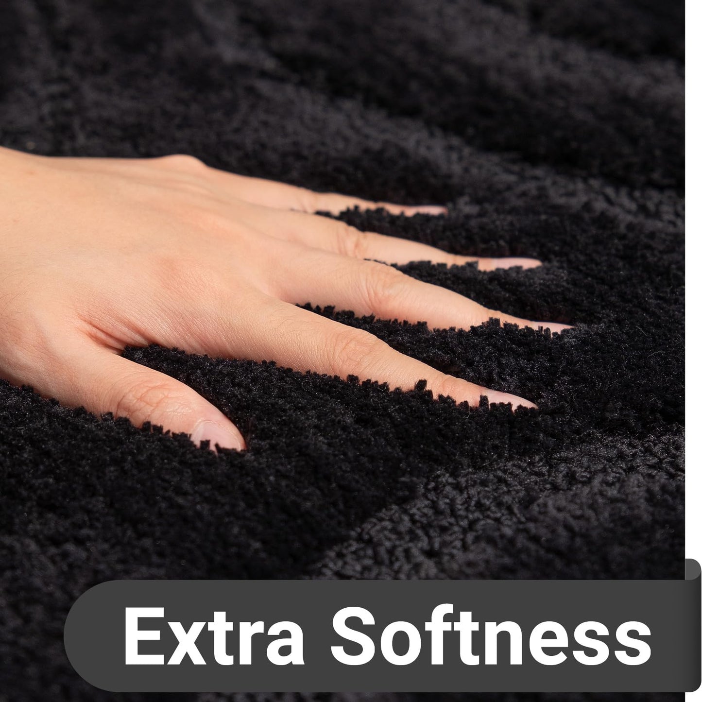 DEXDE Bathroom Rugs Mat 20x32, Soft Plush Shaggy Microfiber Bath Rug Non Slip Bath Mats for Bathroom Floor, Machine Washable Absorbent Carpet for Shower Tub, Black
