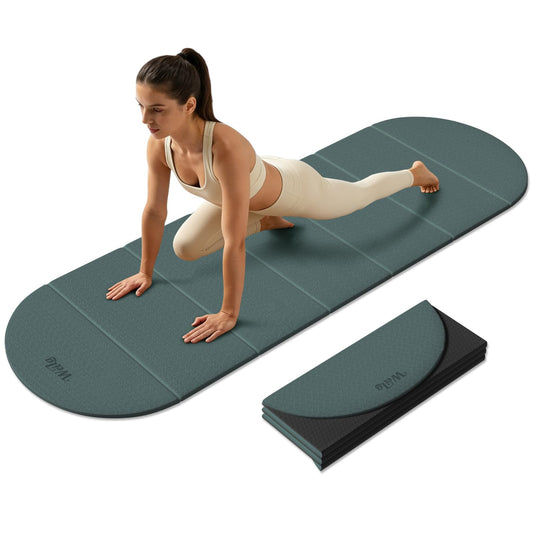 WeiLa Foldable Yoga Mat 10mm Extra Thick, 75"x26" Large, SGS-Certified Non-Slip TPE Fitness Mat, 7-Fold Portable for Yoga Pilates Floor Workouts Home Gym Travel (Dark Green & Black)