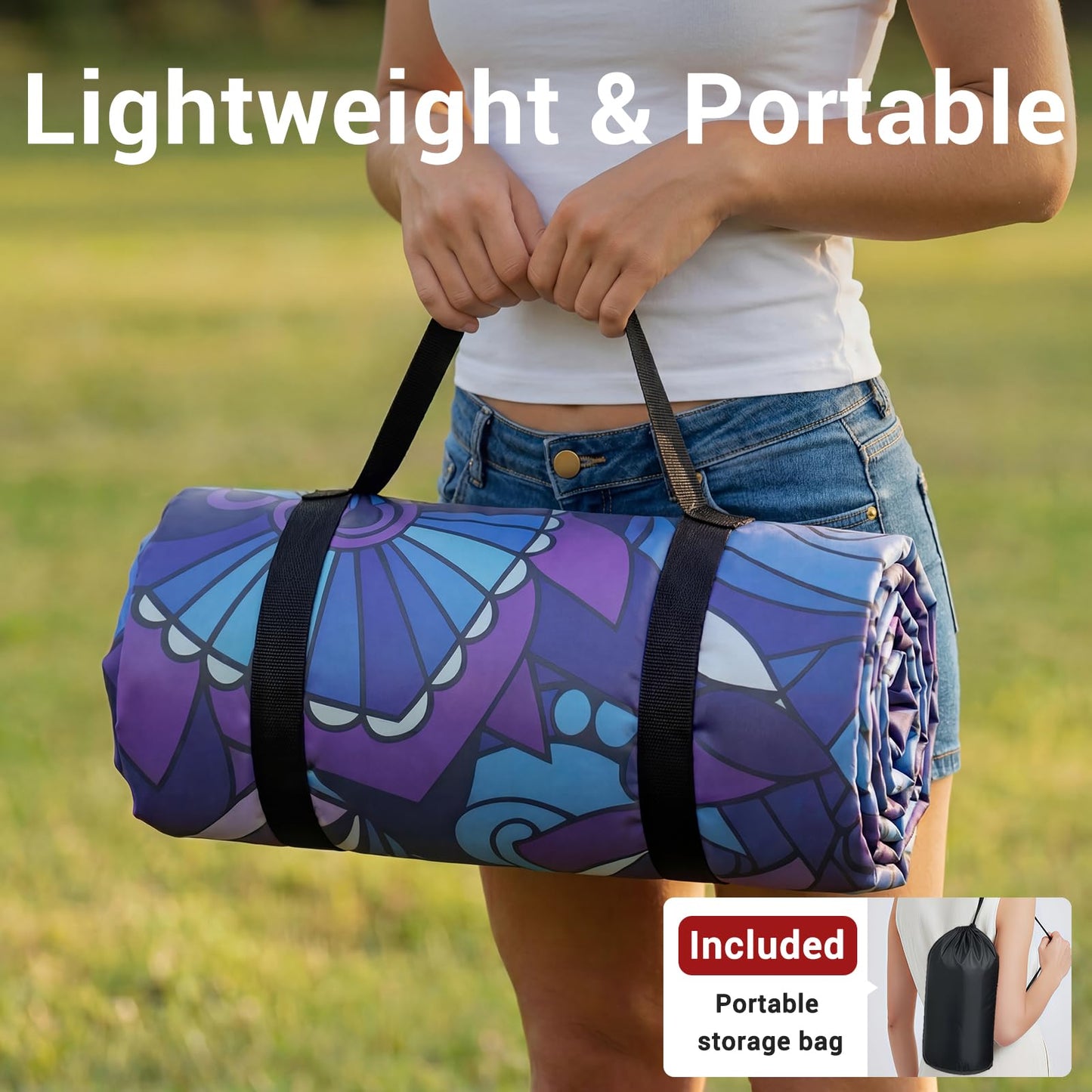 memKiya 60x80" Extra Large Picnic Blankets Waterproof Sandproof Couple Outdoor Beach Blanket Foldable Grass Park Lawn Concert Mat Summer Camping Essentials Rv Travel Vacation Accessories Festival Gift