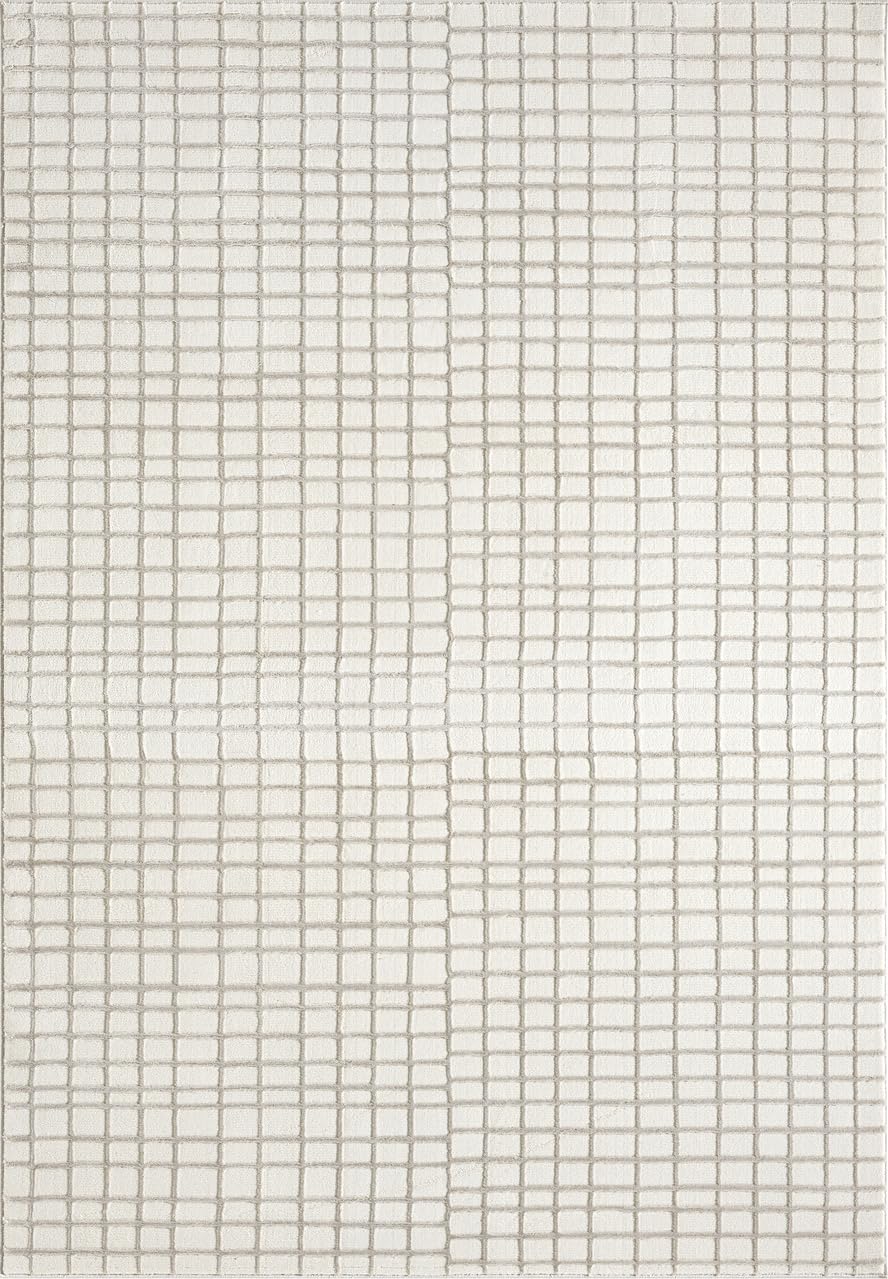 Abani Cream Grid Textured Area Rug - 5 x 8' - Chunky, Plush and Soft Washable Carpet - Perfect for Living Room & Bedroom - Plush Deco Collection