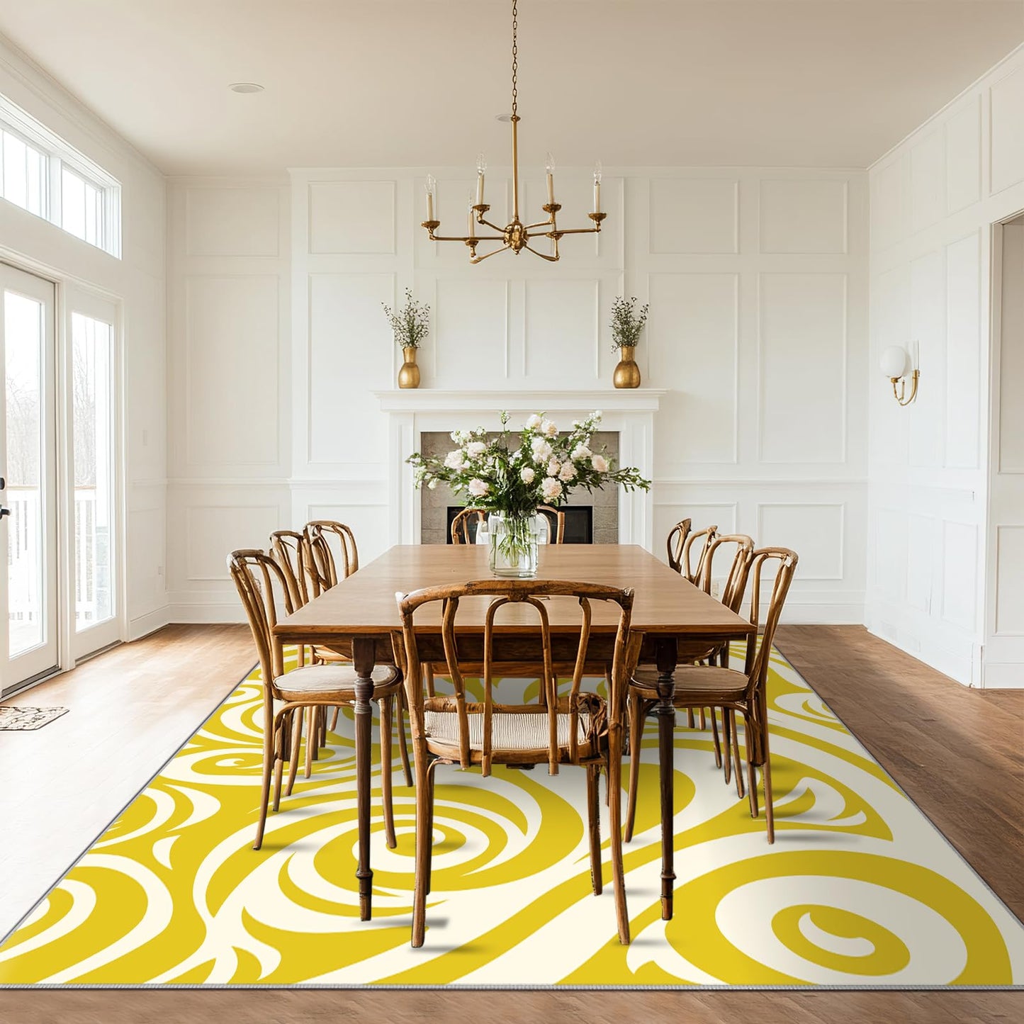 Gold Abstract Living Room Rug 6x9 Modern Area Rugs, Machine Washable Rug for Bedroom, Low Pile Soft Large Carpet for Dining Room Office Non Slip