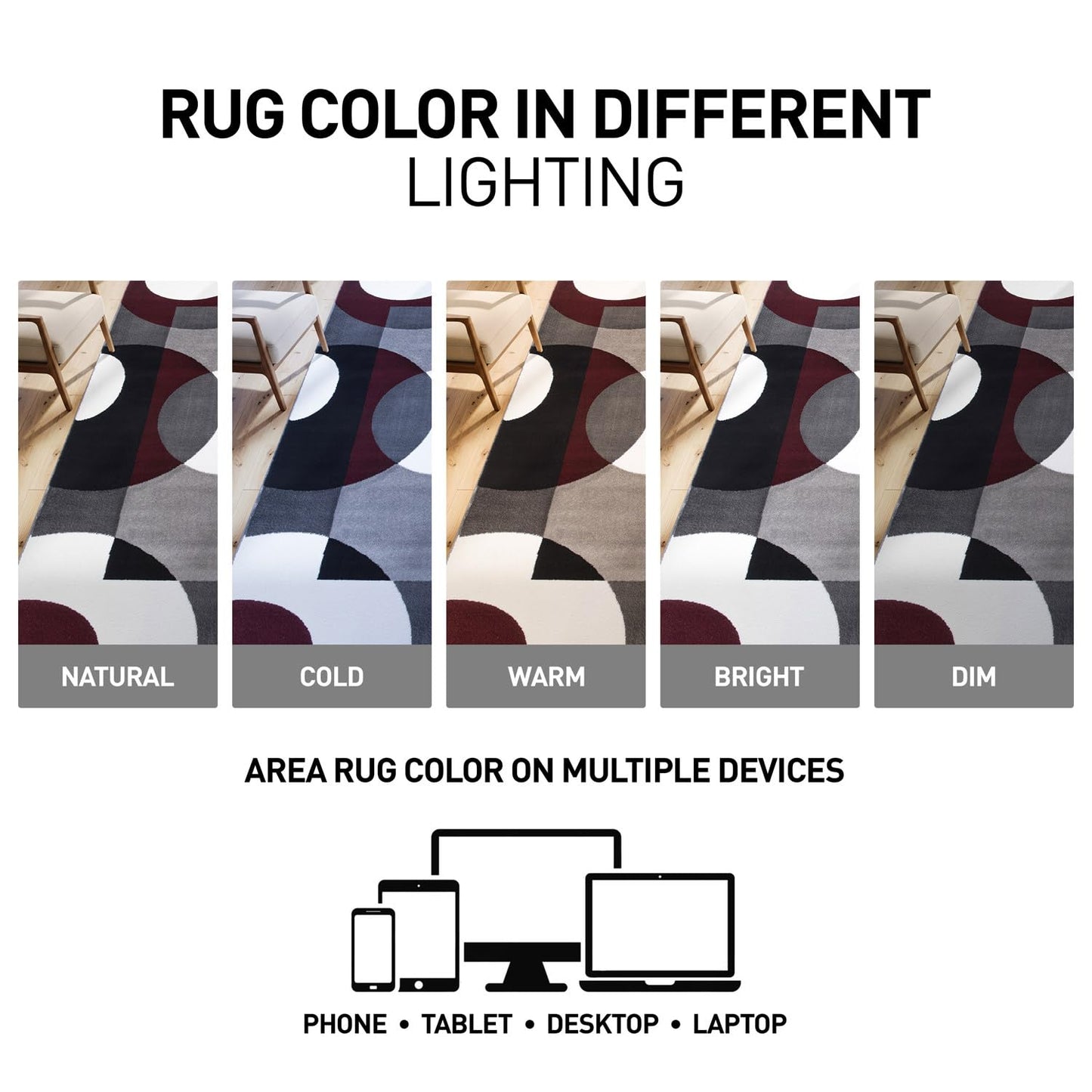 Rugshop Burgundy Geometric Area Rug, Contemporary Circle Design, Non-Shedding, Easy-Care Style for Living Room, Bedroom and Home Office, 5'3" x 7'3"