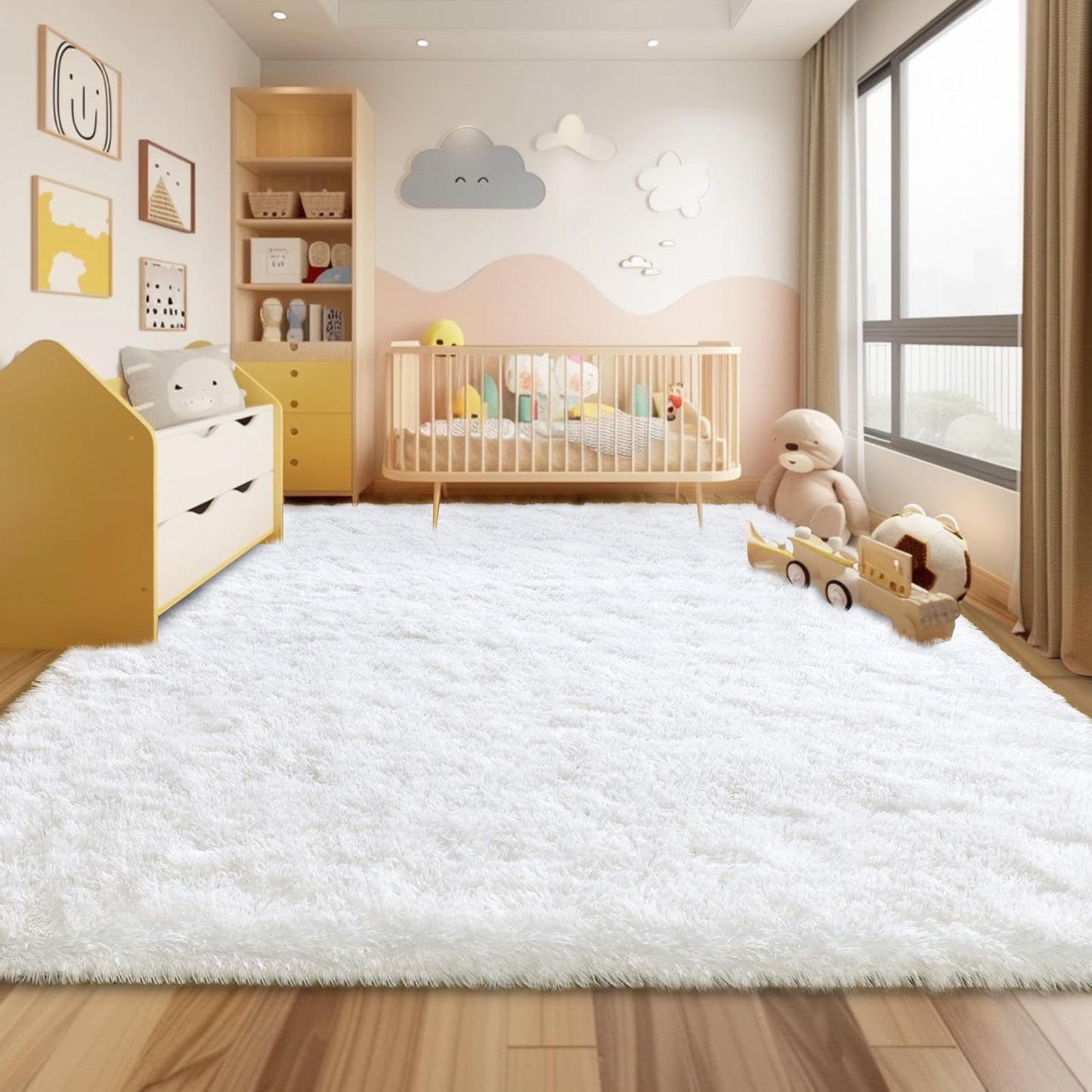 Ailyei White Shag Rugs for Bedroom, 4x6 Soft Fuzzy Rugs for Living Room, Fluffy Shaggy Plush Carpet Girls Kids Room Dorm Upgrade Non-Slip
