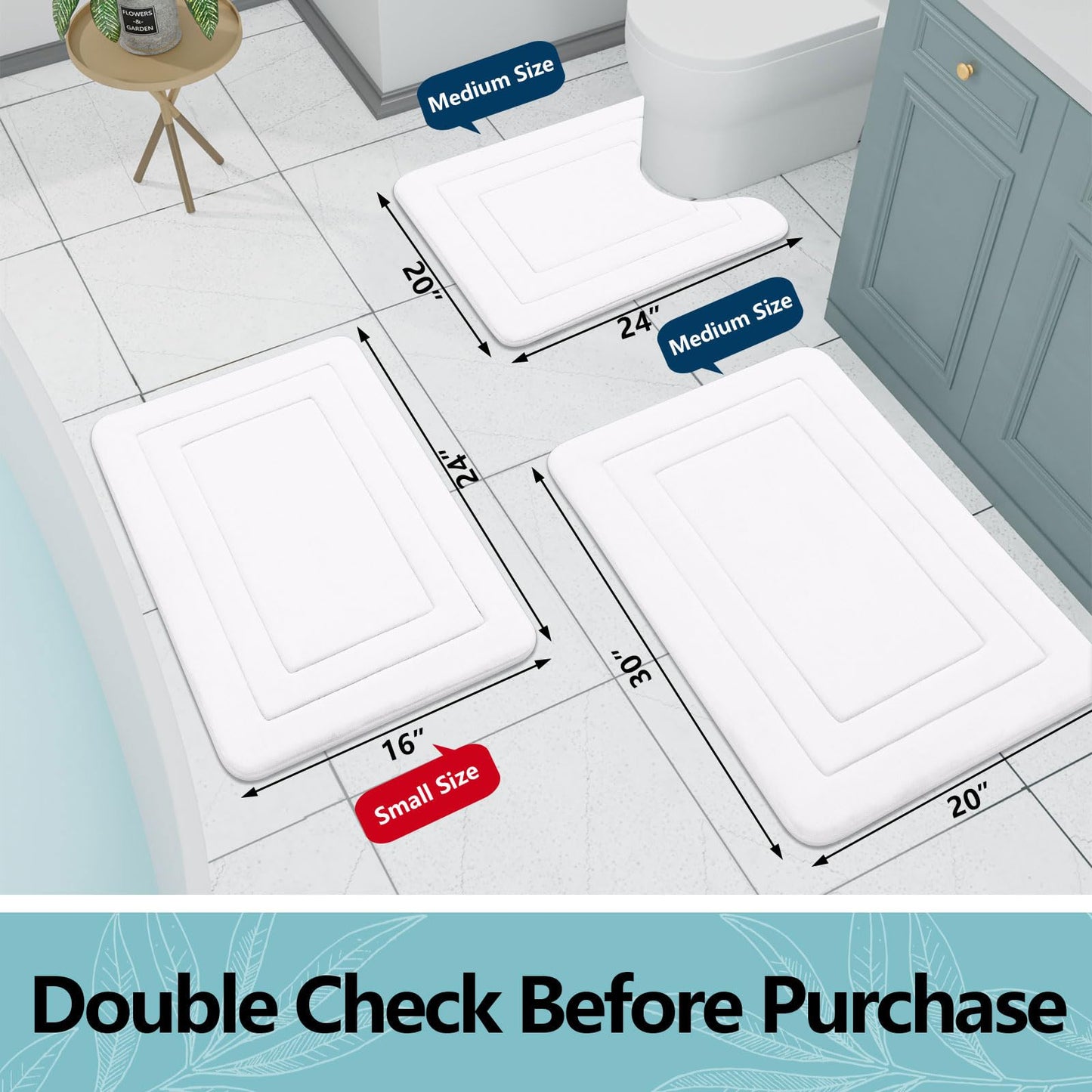 Arotive Memory Foam Bathroom Rug Mat 47x17, Ultra Soft and Absorbent Bath Mat, Machine Wash Dry, Comfortable Bath Rug Carpet for Bathroom Floor, Tub and Shower, White