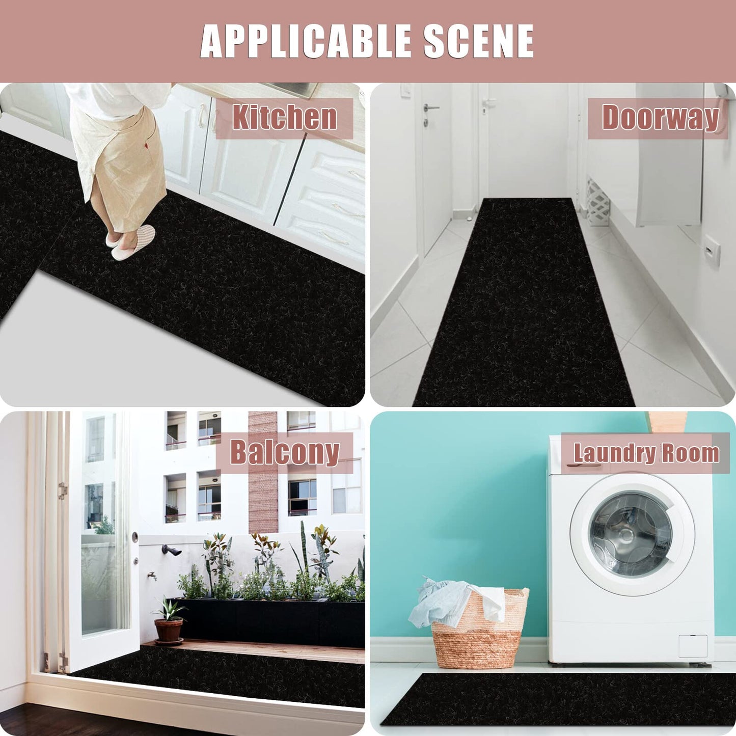 Runner Rug 2 ft x 6 ft Carpet Runners, Indoor/Outdoor Hallway Kitchen Entryway Bedroom Area Rugs with Non-Slip Rubber Backing, Garage mat, Black, Custom
