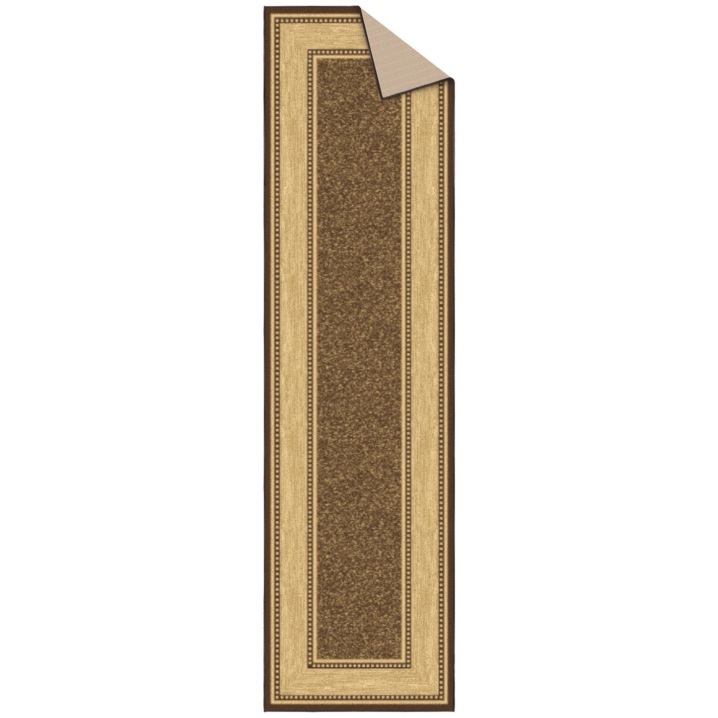 Ottomanson Hallway Runner Rug 2'7" x 9'10" – Non Slip Rubber Backed Carpet Runner for Hallways, Entryway, Living Room, Long Low Pile Indoor Floor Runner Rug, Border Brown