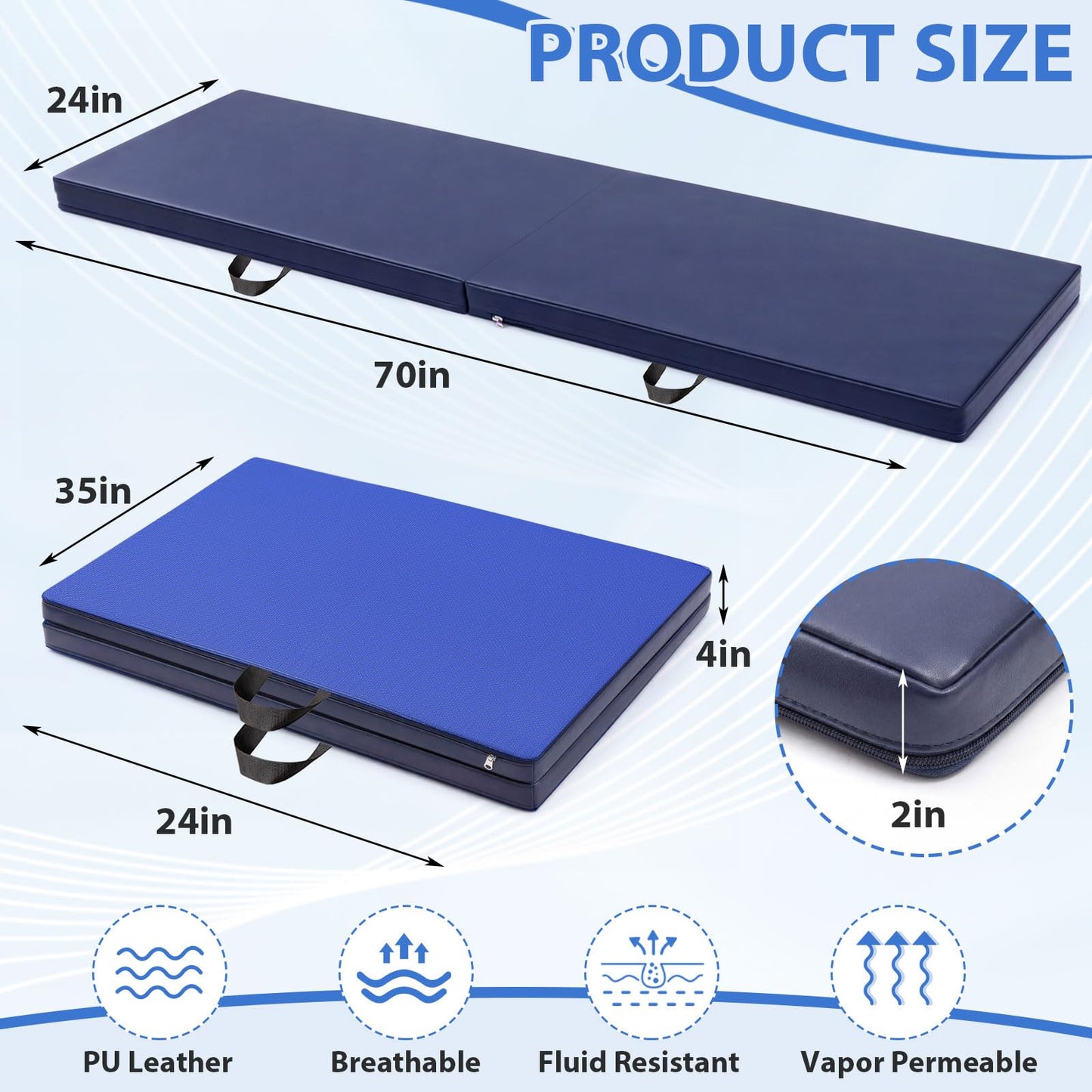 Wesiti 1 Pcs Fall Mat for Elderly Bedside, 70" x 24" x 2" Non Slip Foldable Floor Mat for Seniors Safety Fall Prevention for Handicap, Anti Fatigue Crash Bed Pad (Blue)