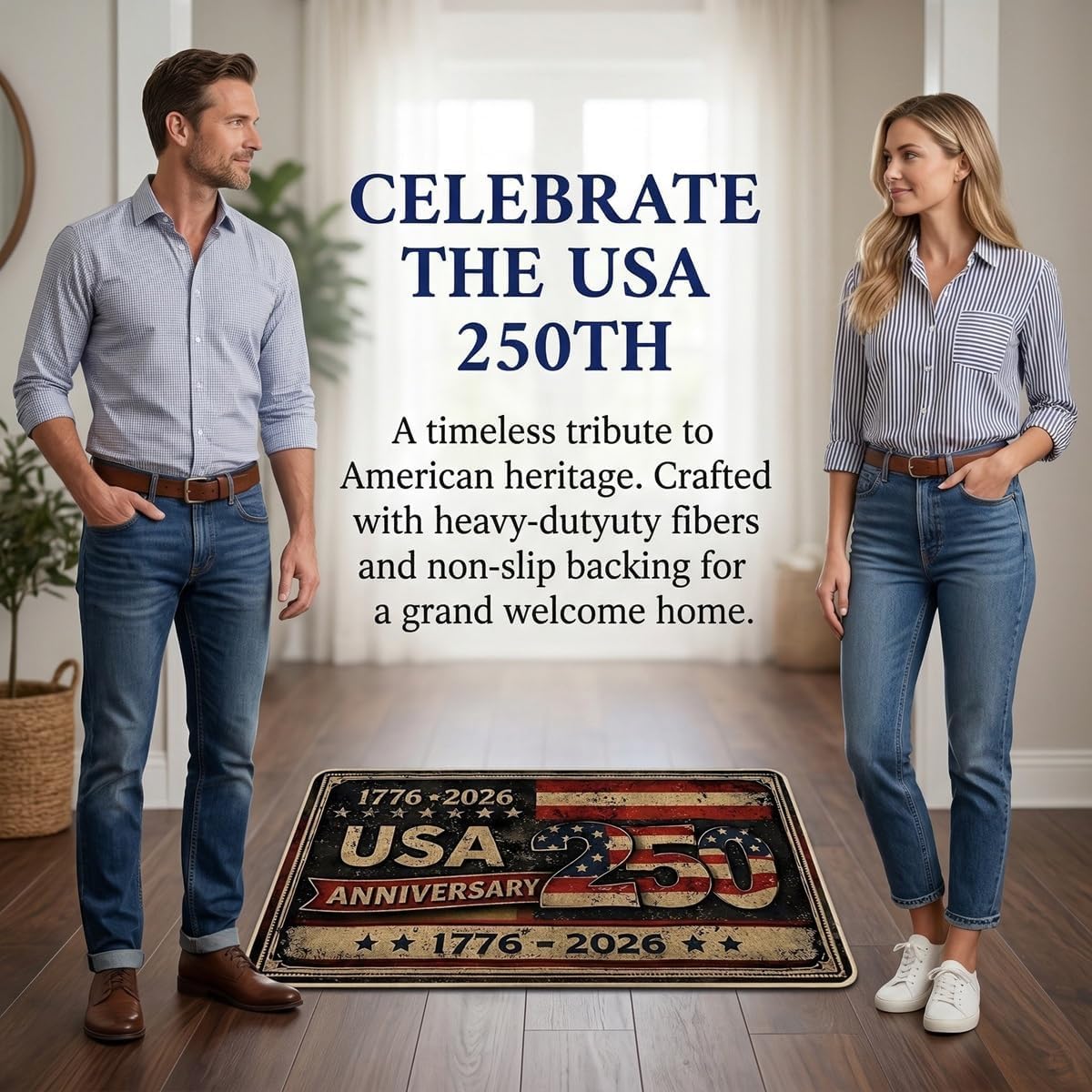 Wudiote 250 Years Anniversary USA Doormats Patriotic Vintage 250th Door Mat