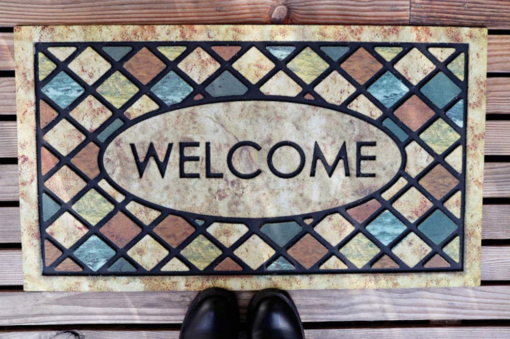 CHICHIC Blue Welcome Door Mat 17x 30 Inch Front Doormat Outdoors for Home Entrance Outdoors Mat for Outside Entry Way Doormat Entry Rugs, Heavy Duty Non Slip Rubber Back Low Profile