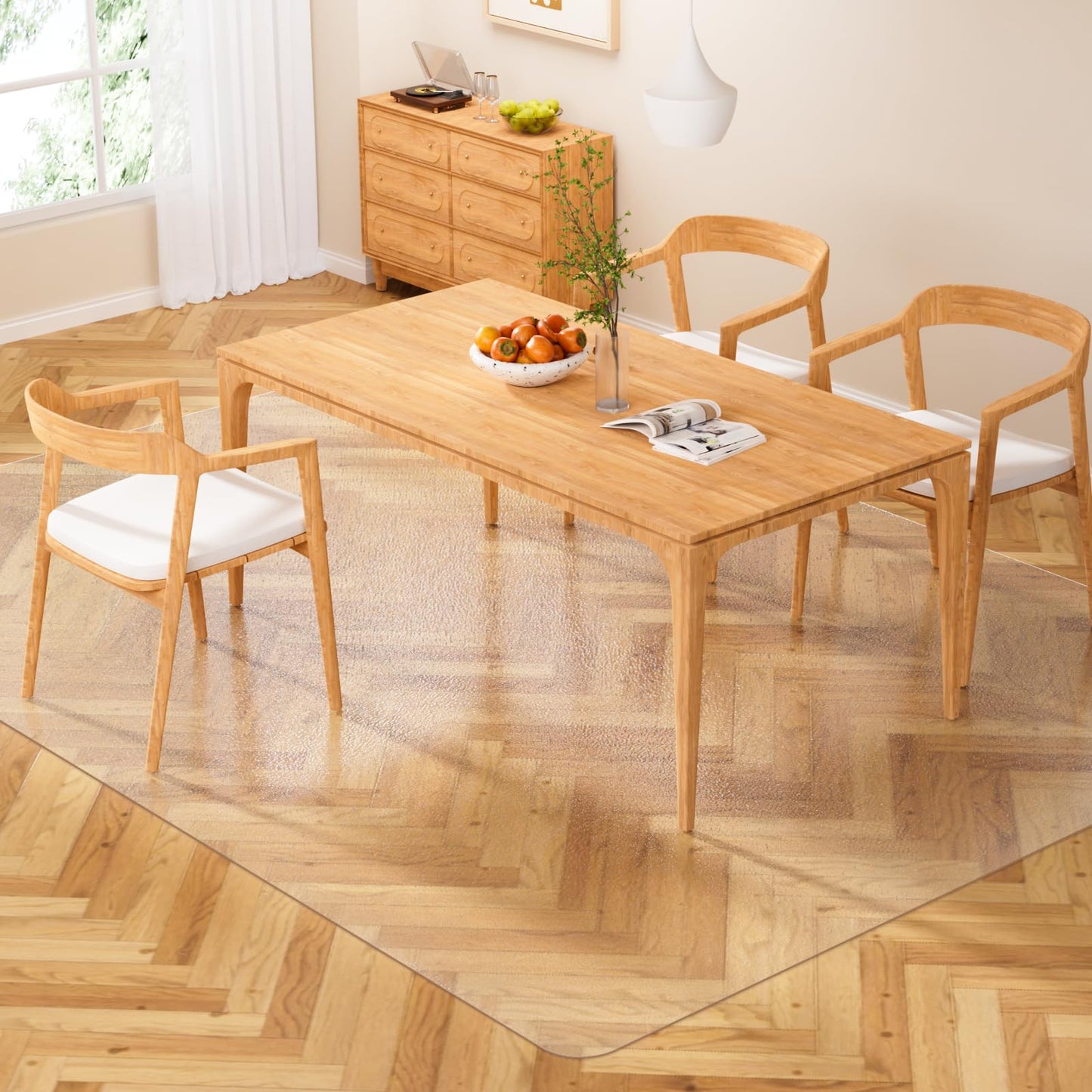 Clear Floor Mat 5x8 for Under Dining Table – Plastic Waterproof Non Slip Vinyl Area Rug, Hard Floor Protector Against Spills & Scratches, Easy Clean Carpet Cover for Kitchen, Living Room