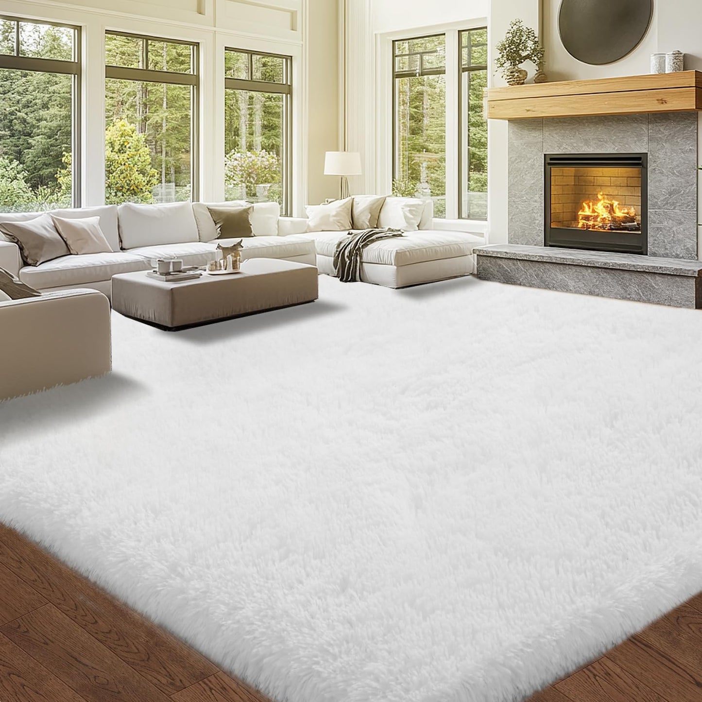 10x12 Rugs for Living Room White : Shag Area Rugs 10x12 for Living Room- Large Shag Rugs- Shaggy Big Mordern Indoor Carpets for Bedroom, (White, 10x12)