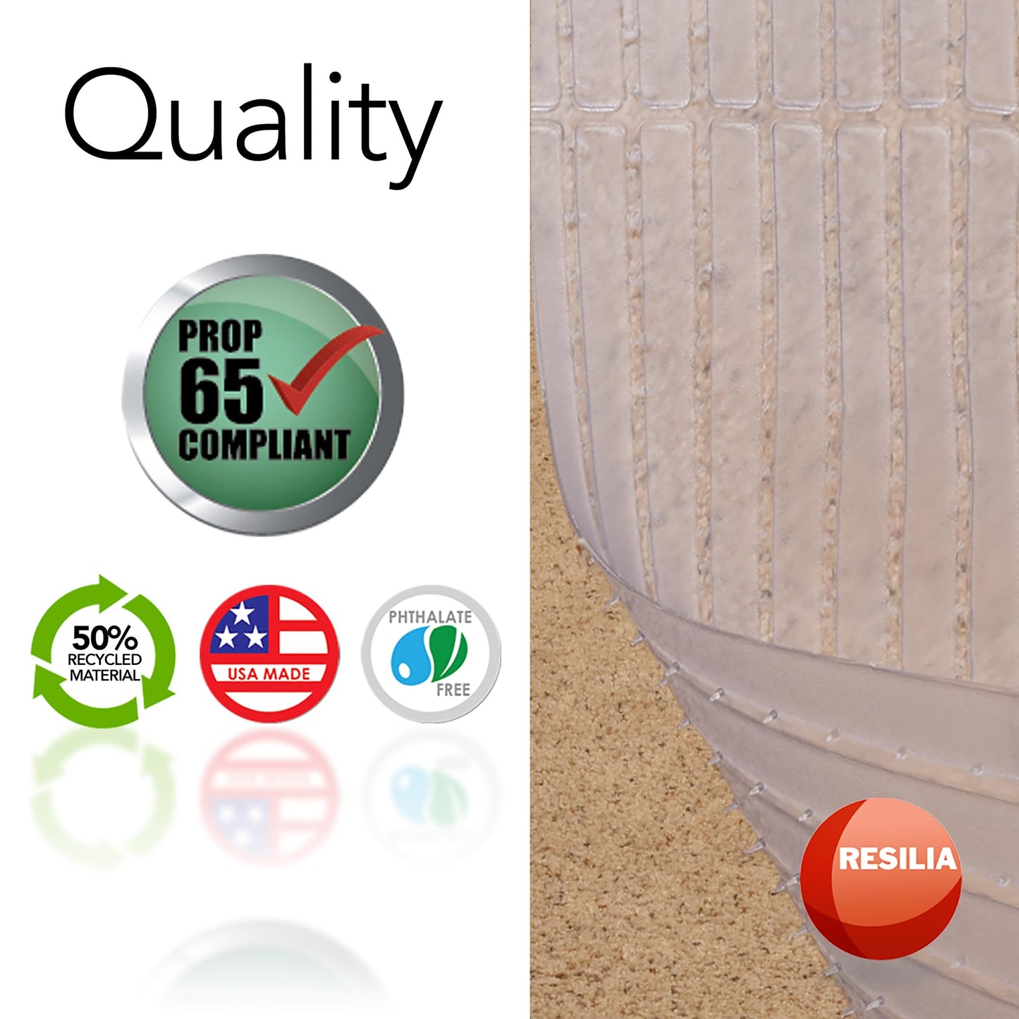 RESILIA Deep-Pile Carpet Runner - Plastic Vinyl Carpet & Rug Protector, Waterproof Clear Vinyl Floor Runners, 27 Inches Wide x 15 Inches Long, Made in The USA