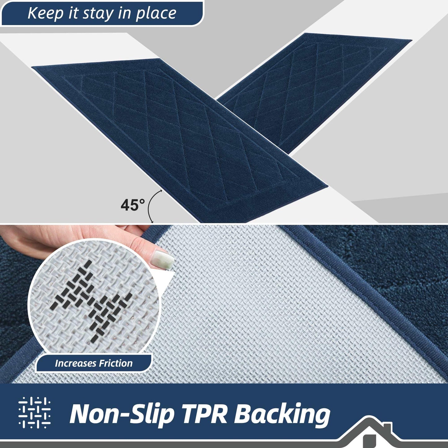 BEQHAUSE Dirt Trapper Door Mat 32" x 48", Doormat Non-Slip Entryway Rugs Washable, Dog Door Mat Stain Resistant and Absorbent Welcome Floor Mat for Front Back Door, Mud Wet Shoes & Paws, Navy Blue
