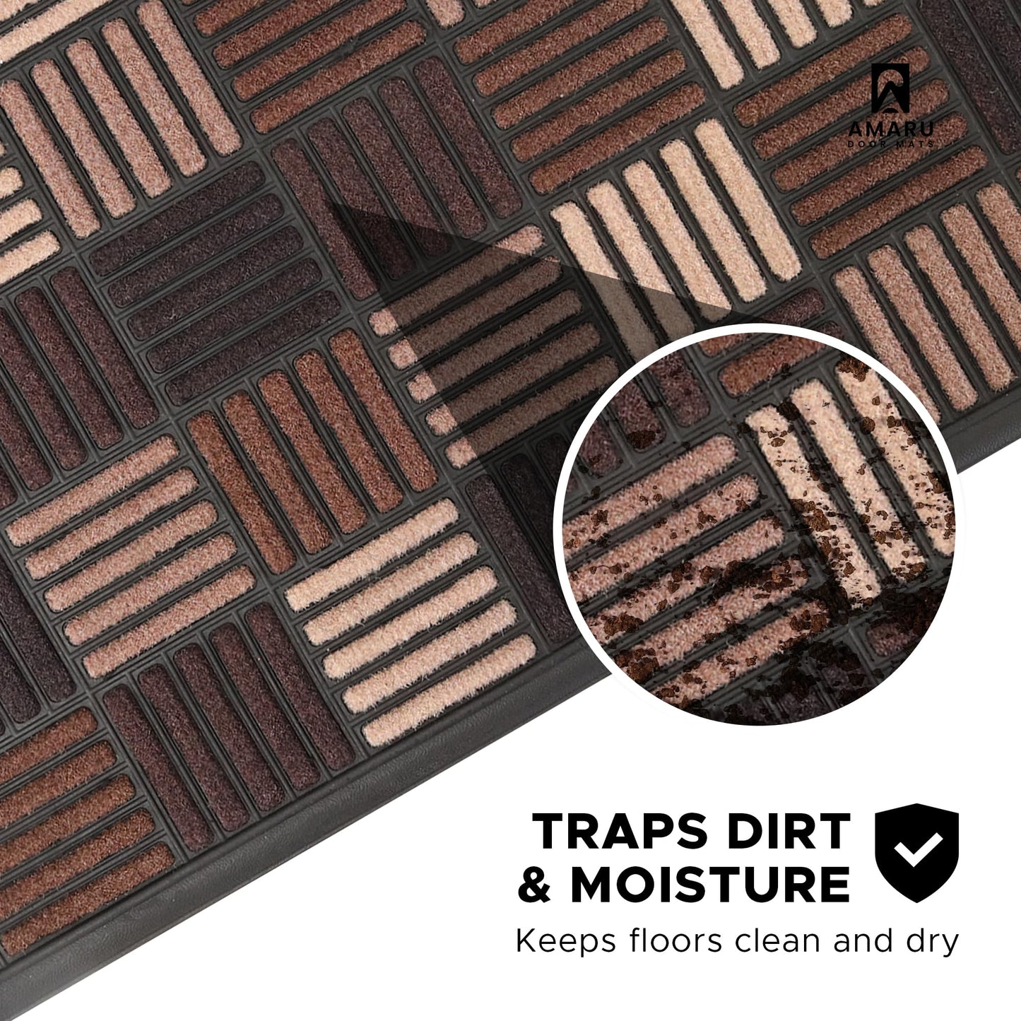 AMARU DOOR MATS - Welcome Mat for Front Door, Non-Slip, Sq Brown, 17x29in