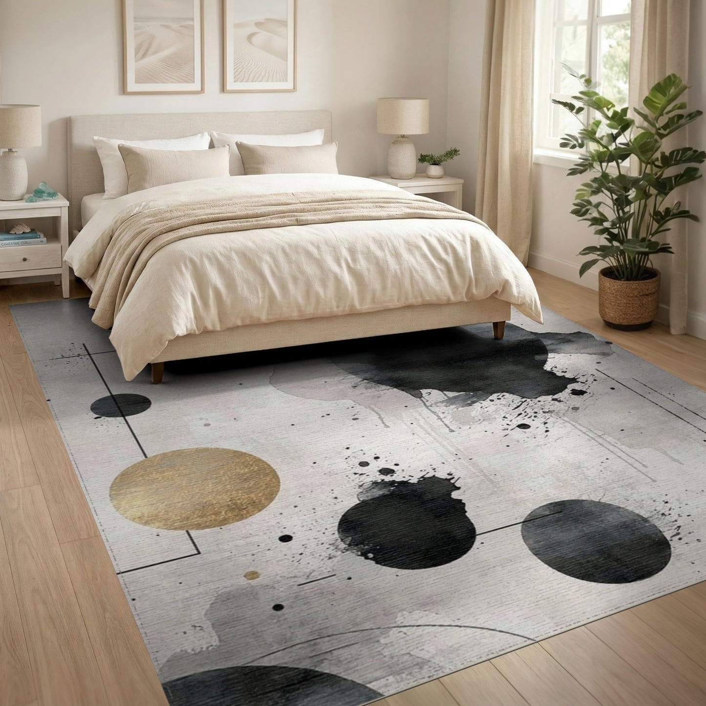 ODIKA 8'x10' Under Grey Watercolor Splash Abstract Ellipse Contemporary Boho Washable Area Rug for Dining Room, Large Office, Lounge, Non-Slip Chair-Friendly