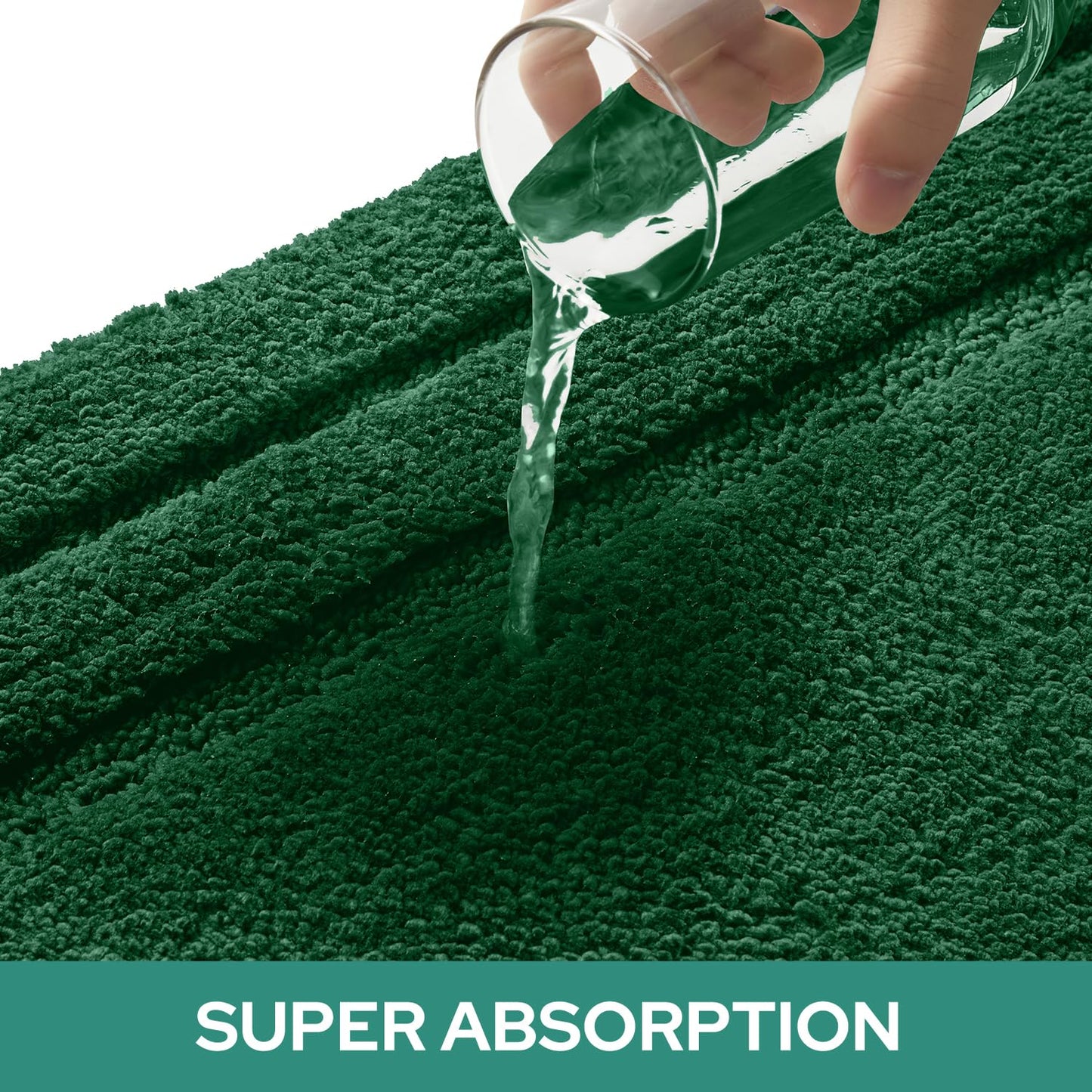 HOMEIDEAS Bathroom Rugs Sets 3 Piece, Super Soft and Absorbent Non Slip Microfiber Toilet Bath Mat with U-Shaped (Dark Green)