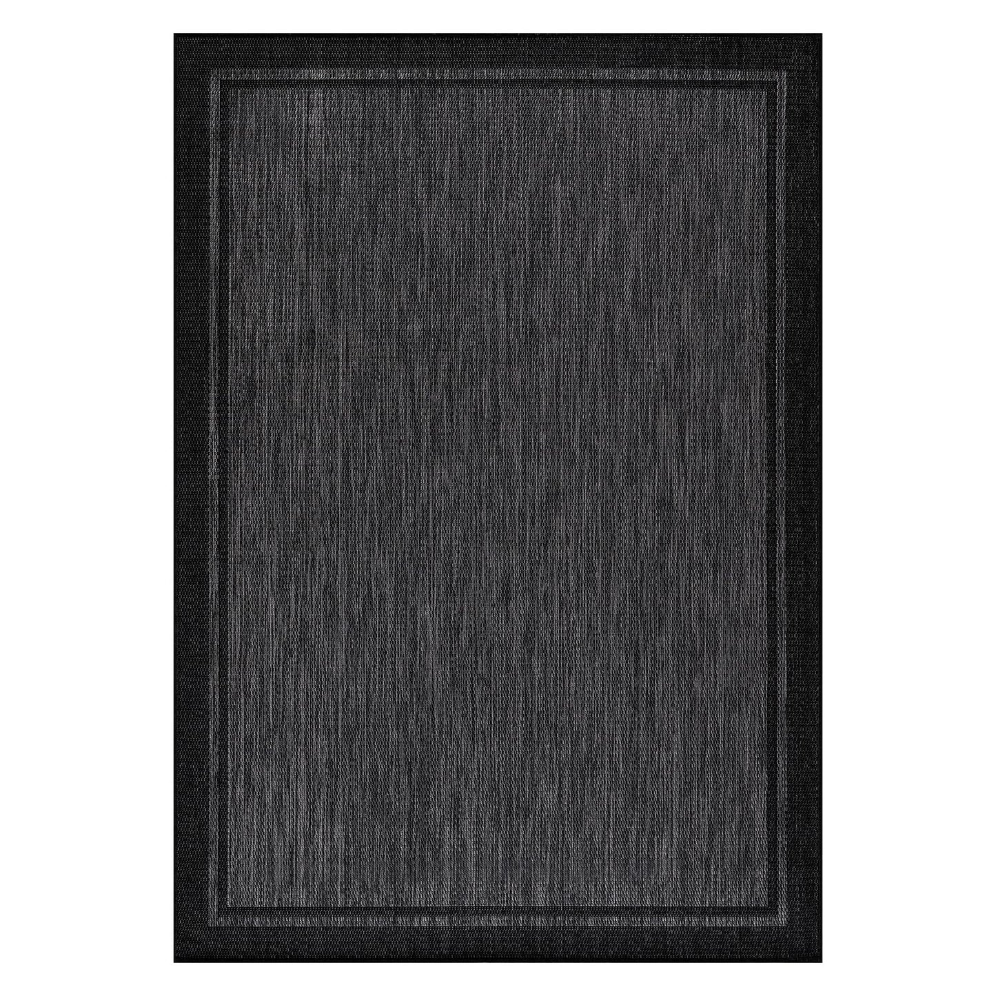 CAMILSON Indoor Outdoor Rug, 8x10 Bordered Dark Gray Black Modern Area Rugs for Indoor and Outdoor Patios, Kitchen and Hallway Mats, Washable Porch Deck Outside Carpet (Bordered Black, 8 x 10)