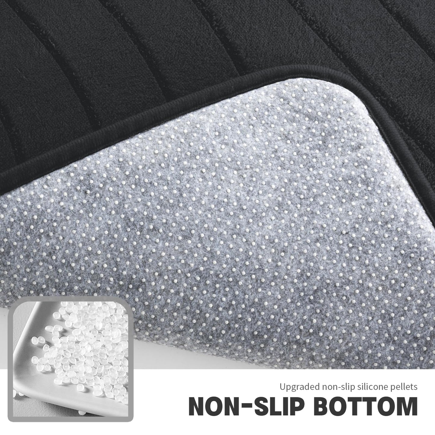 YIHOUSE Memory Foam Bathroom Rugs Set 4 Pieces, Soft Non Slip Bathroom Mats Set, Extra Thick Bath Mats for Bath Room, Machine Washable Bath Rugs for Tub, Toilet and Floor (Black)