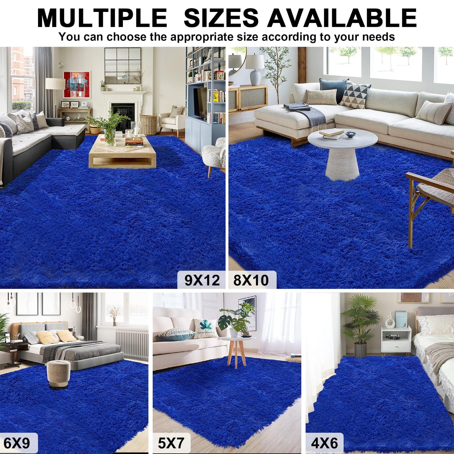 5x7 Area Rugs for Living Room Bedroom, Upgrade Non-Slip Soft Fluffy Shaggy Bedside Rug, Indoor Floor Carpet for Kids Girls and Boys Room, Dorms, Playroom, Nursery, Home Decor Aesthetic, Blue