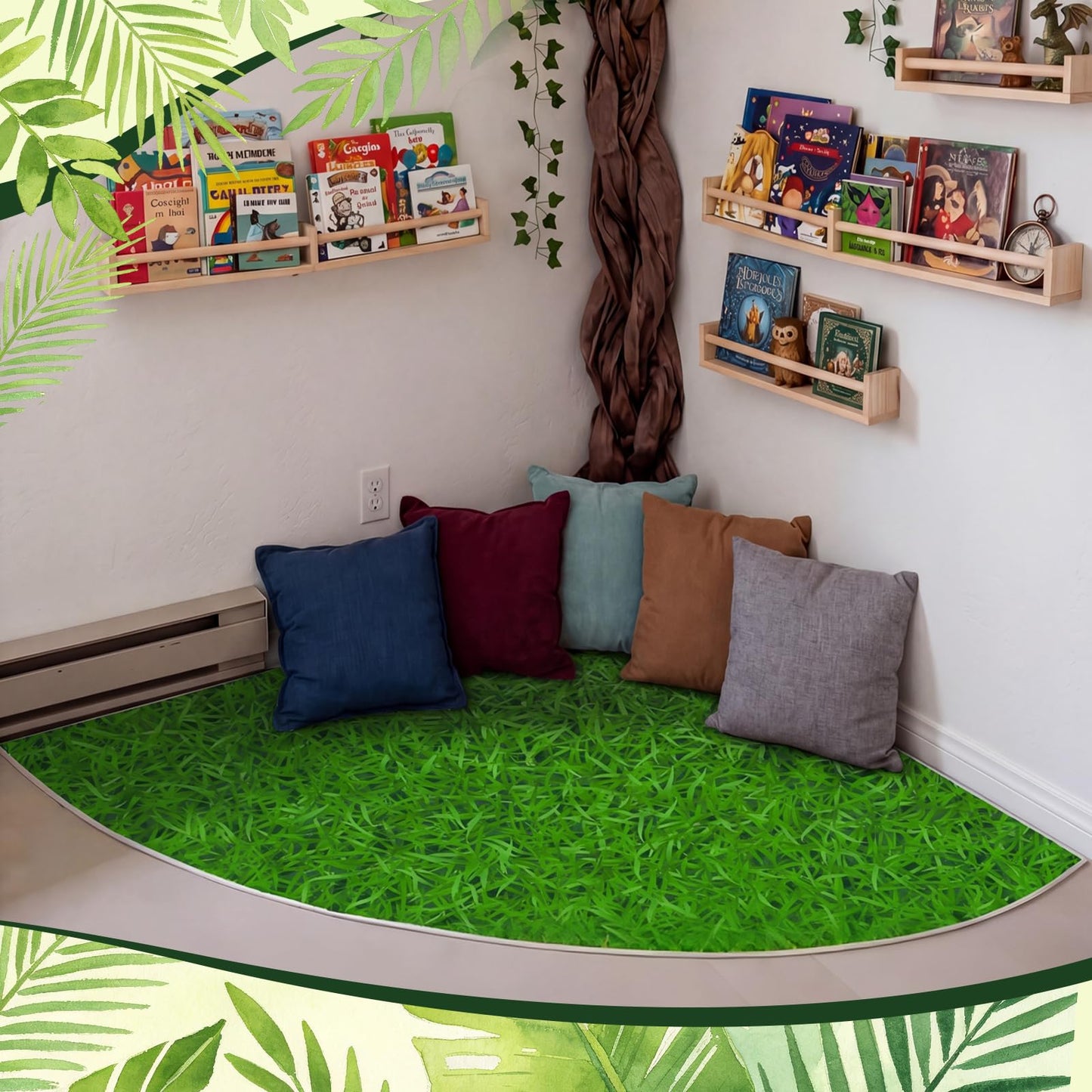 Klyyo Clyro 5.9 ft Classroom Quarter Circle Rug Non Slip Grass Carpet Reading Corner Rug for Elementary Preschool Daycares School Calming Corner Home Bedroom Playroom Decor