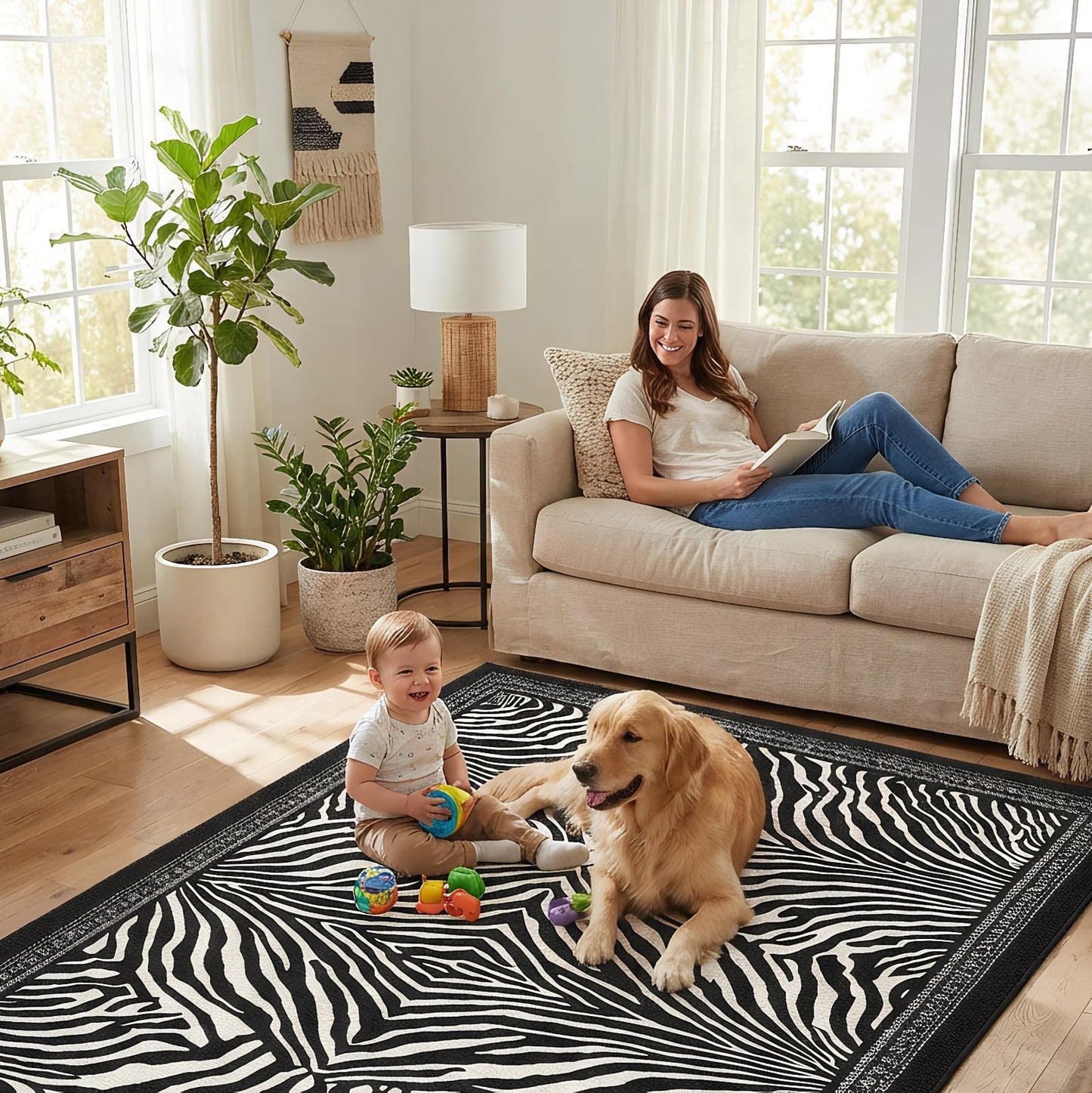 BreezeRise 5x7 Area Rug for Living Room,Modern Abstract Black and White Zebra Print Rug,Non-Slip Washable,Bedroom, Dining Room, Home Office