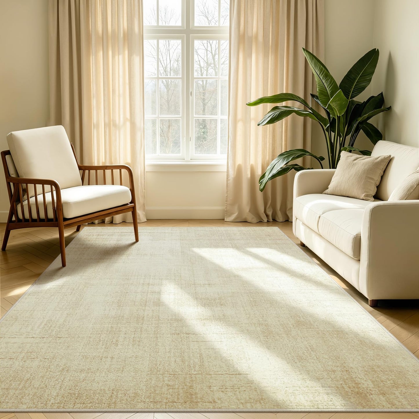 Joydeco 5x7 Area Rug Classic for Living Room Bedroom Home Office, Beige