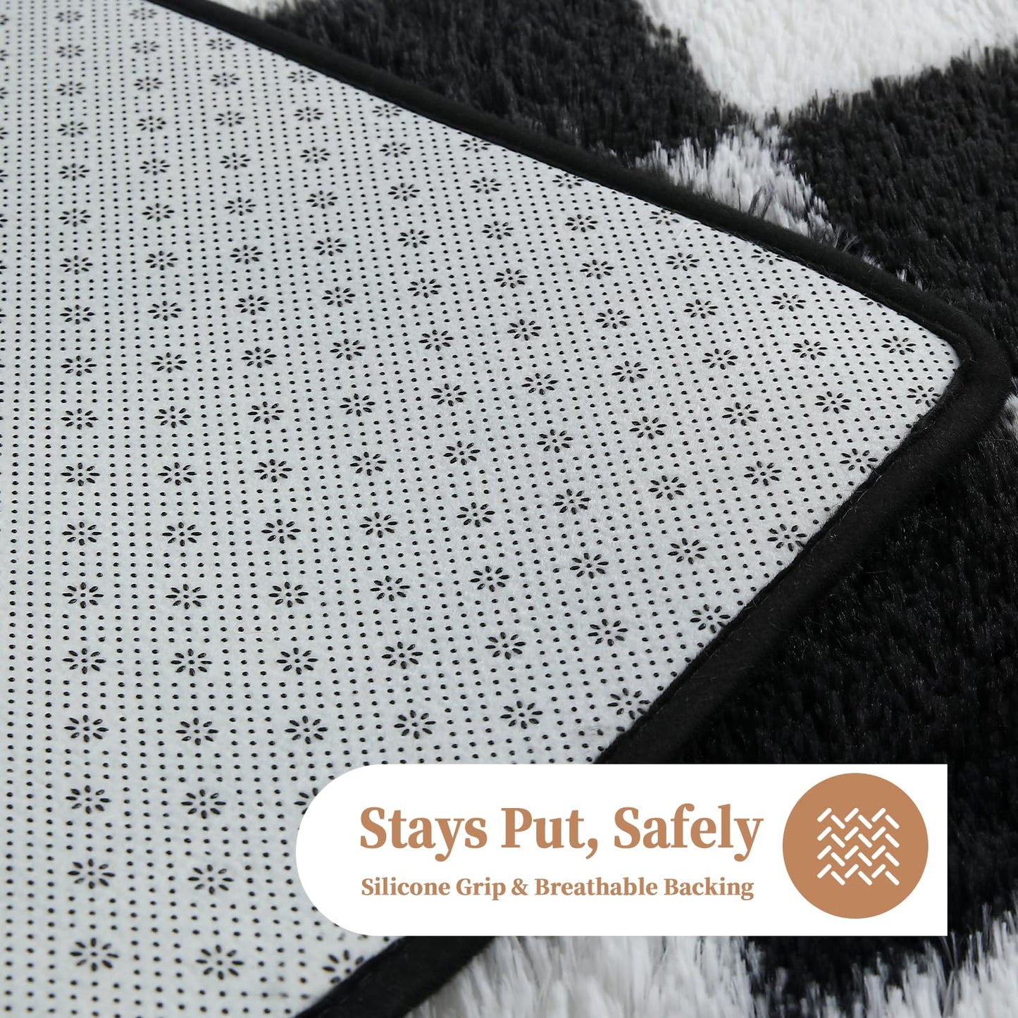 ThreadGlobe Checkered Shag Area Rug 4'x6', Black and White Plush Rug for Living Room, Non-Slip Soft Carpet for Bedroom Nursery, Modern Floor Decor with Grid Pattern, 4x6
