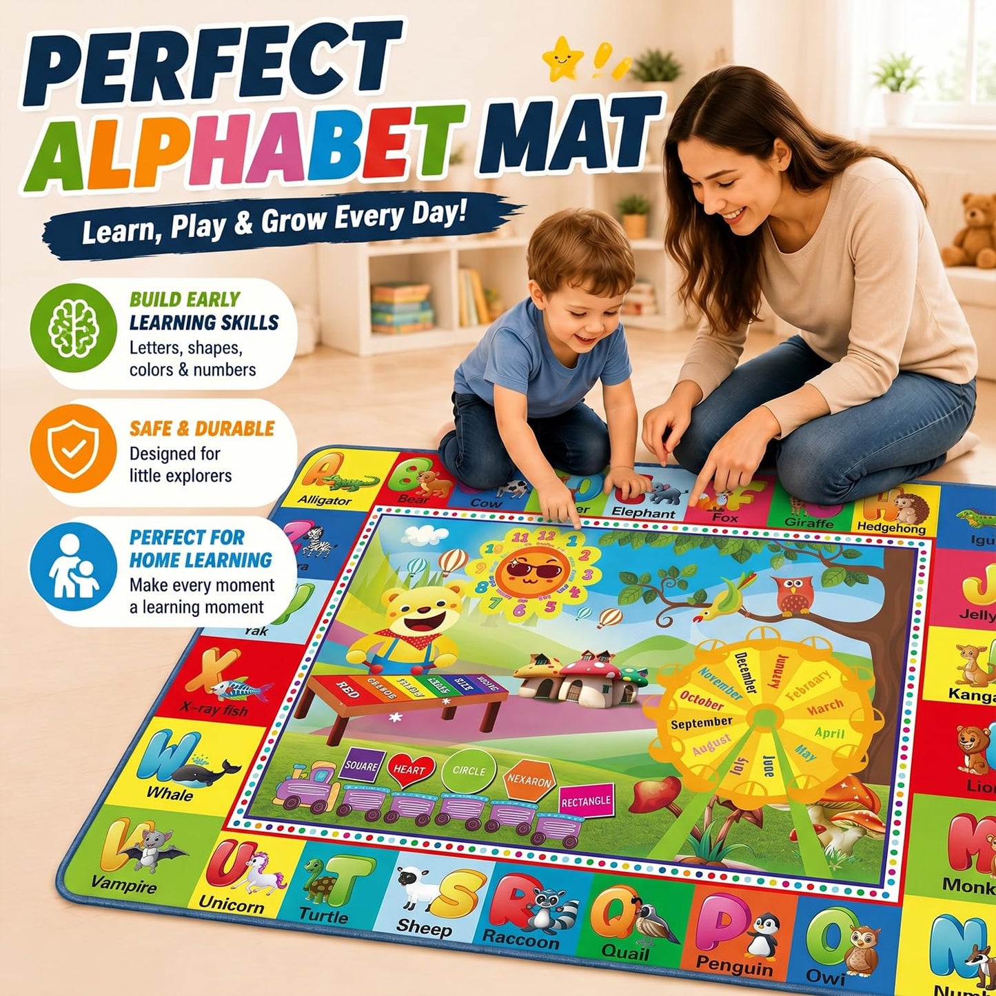 ABC Kids Play Rug, Non-Slip Classroom Carpet,59" x 39.4''