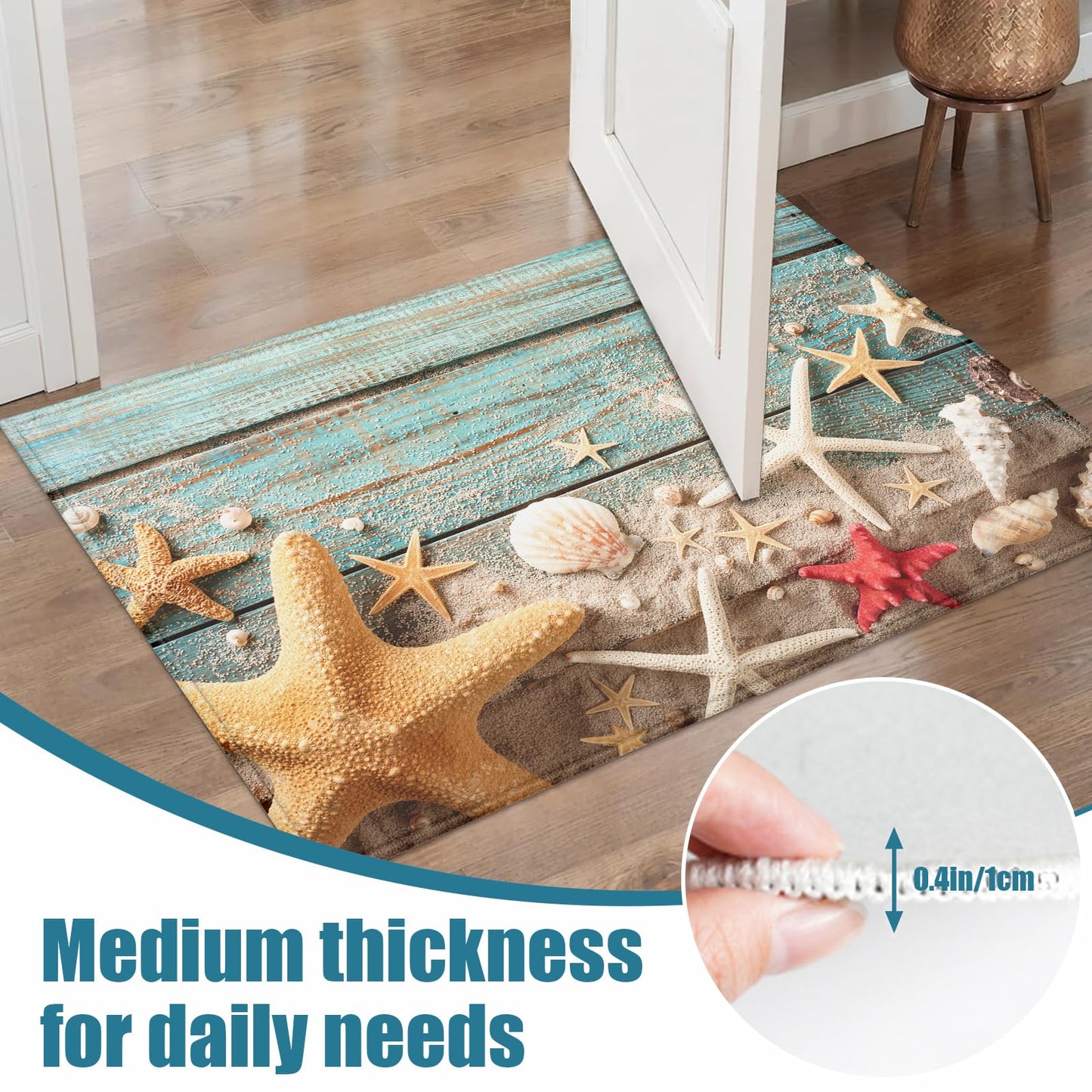 Beach Shells Starfish Indoor Door Mat, Outdoor Entrance Doormat for Entryway Kitchen Bathroom 17 X 29 Inch
