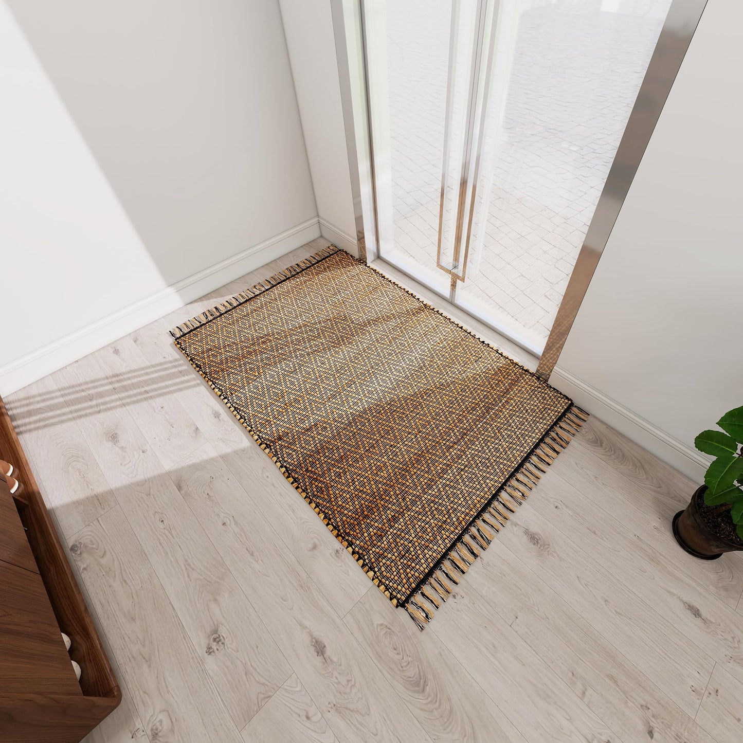Eco Crave Handmade Jute Area Rug 3x5 ft – Brown & Black Diamond Pattern Natural Hand-Woven Low Pile Non-Slip High Traffic Area Floor Rug for Indoor Outdoor, Farmhouse Boho Area Rug, 36x60 Inches