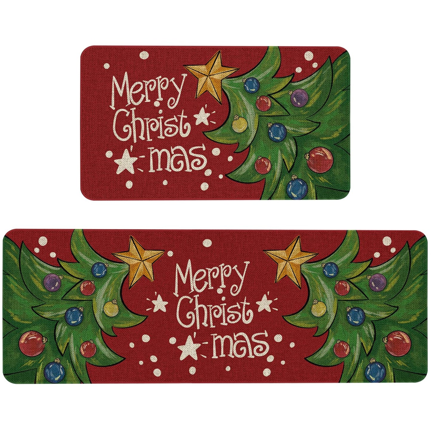 Mloabuc Merry Christmas Kitchen Mats Set of 2, Anti Fatigue Waterproof Stain Resistant Floor Rug Blue Christmas Decorative Non Slip Cushioned Floor Mat - 17x29 and 17x47 Inch