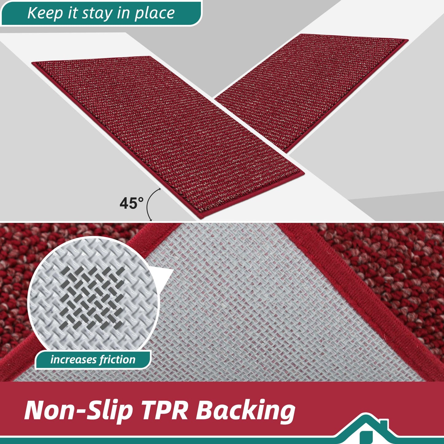 BEQHAUSE Dirt Trapper Door Mat 20" x 32", Non-Slip Washable Doormats Entrance Mat, Dirt Resistant and Absorbent Welcome Mat, Low Profile Floor Mats for Front Back Door and Entryway, Red