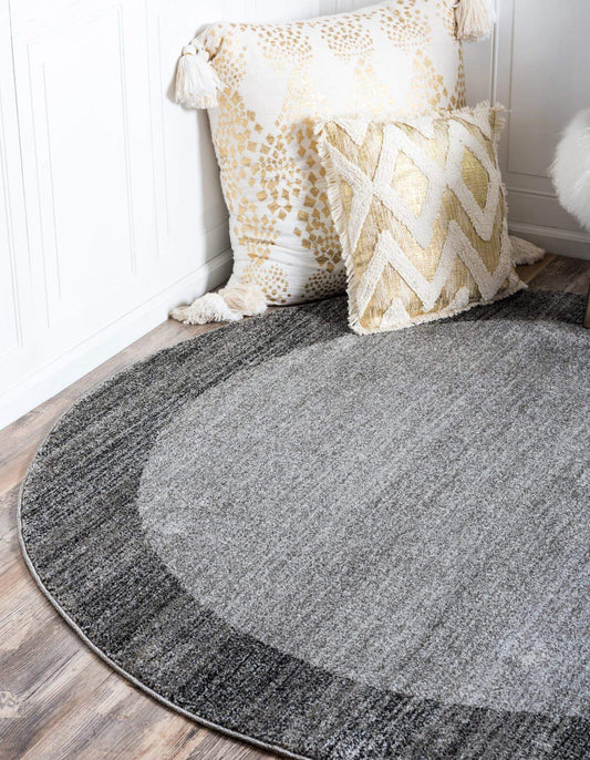Unique Loom Del Mar Collection Area Rug - Abigail (6' 1" Round, Light Gray/ Black)
