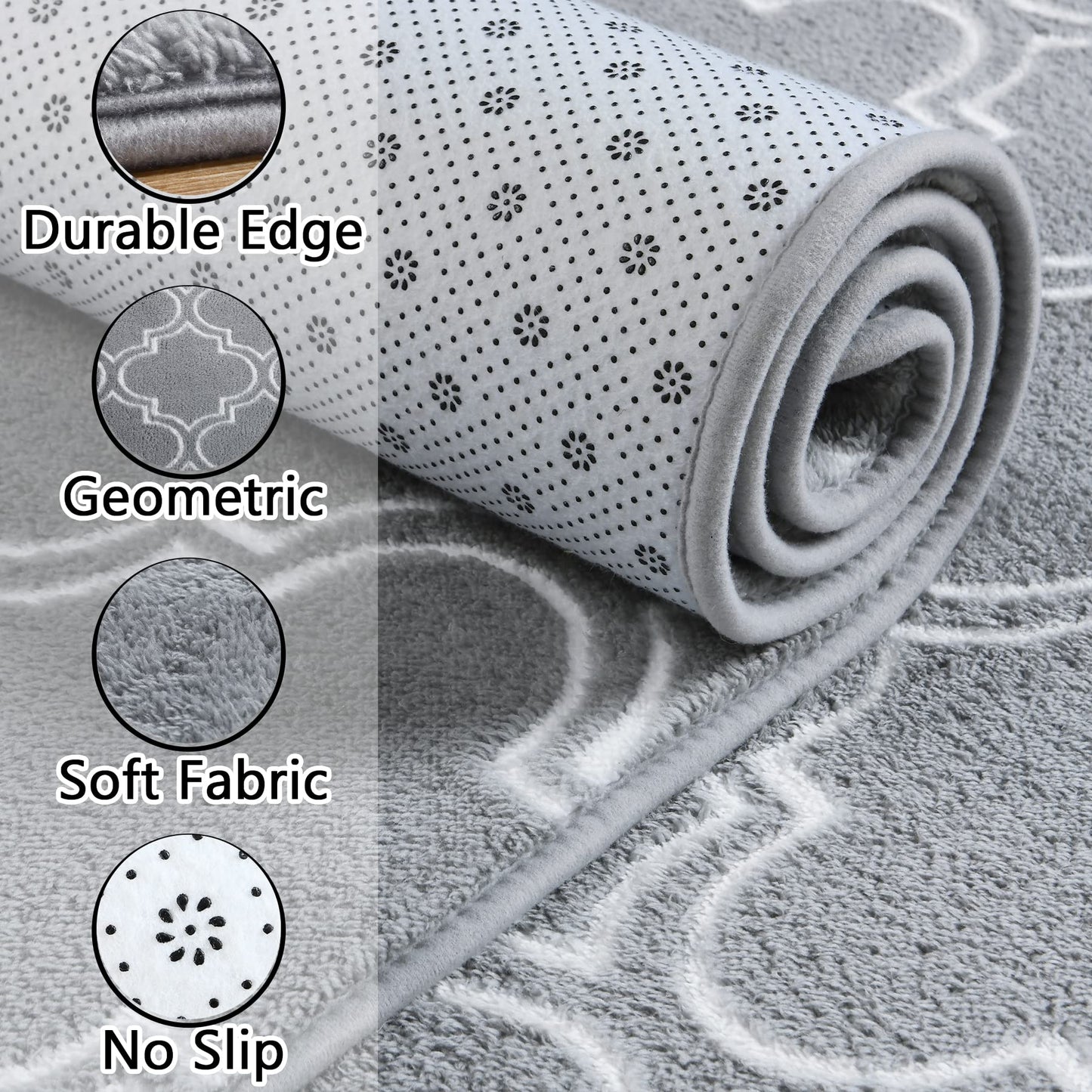 Chicrug Shag Geometric Modern Area Rug for Bedroom, 3x5 Feet Memory Foam Indoor Carpet, Fluffy Rug for Living Room Bedside Room Decor for Family Girls Kids Nursery Play Mat, Grey/White