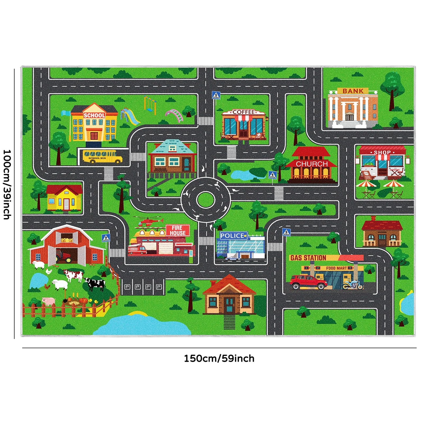 Kids Carpet Car Play Rug, City Life Traffic Road Kids Rug Playmat,Non Slip Children Educational Game Car Mat Area Rug for Playroom Boys Bedroom Classroom (59X39.4 INCH, Style 1)