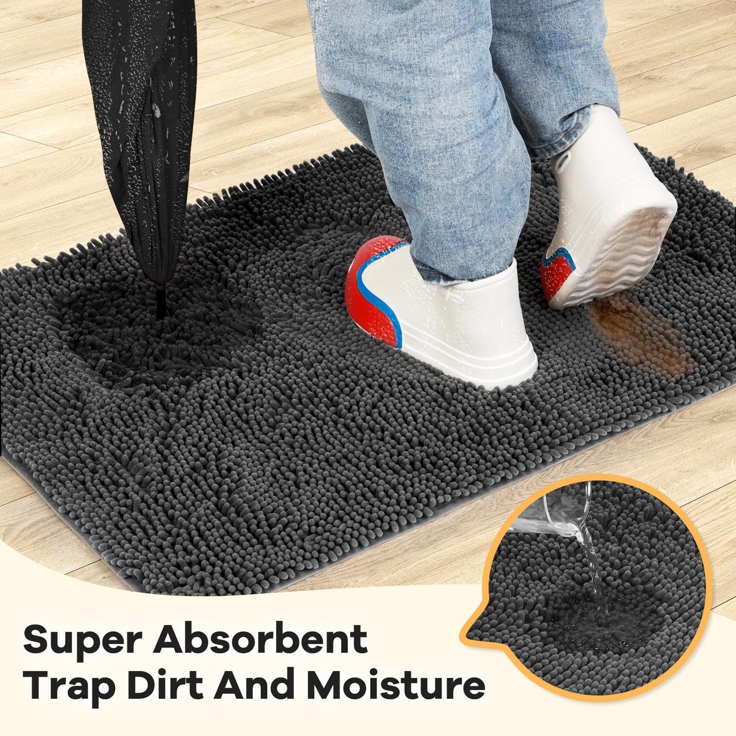 HOMEK Absorbent Dog Door Mat for Muddy Paws, 60" x 24" Chenille Indoor Mats for Entryway, Trap Dirt Front Door Mat Indoor Entrance Washable Non Slip Soft