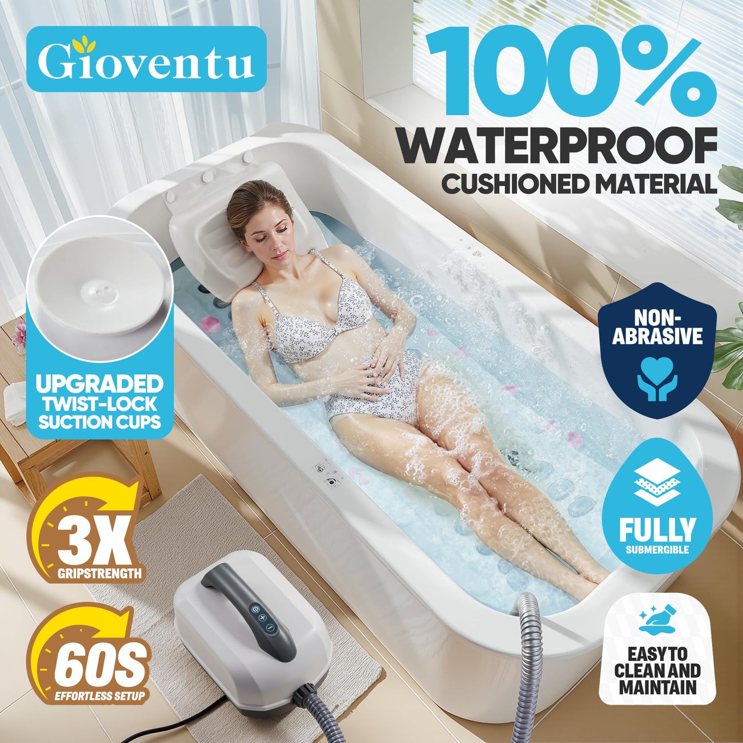 Premium Spa Mat for Bathtub - 400W High-Performance Bubble Massage Mat with Wireless Remote, 6 Speeds, Inflatable Pillow & Strong Suction Cups - Transform Your Tub into a Luxury Hot Tub