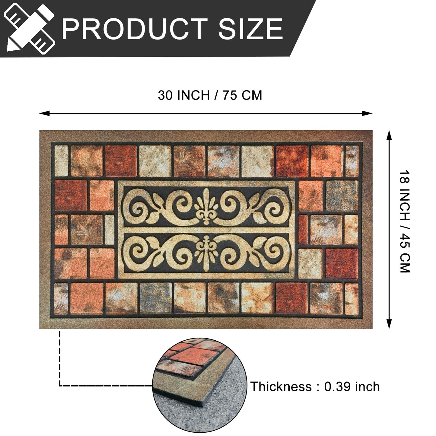 CHICHIC Door Mat Welcome Mat 18x 30 Inch Front Door Mat Outdoors for Home Entrance Outside Entry Way Doormat, Heavy Duty Non Slip Rubber Back Low Profile, Brick