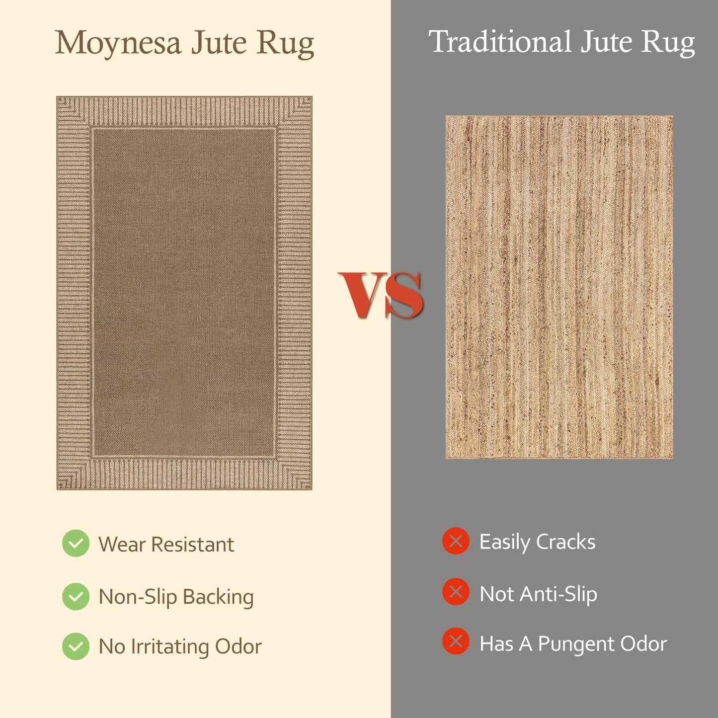 Moynesa Brown Striped Border Easy Jute Indoor Outdoor Entryway Rug 3x5, Washable Patio Rug Non Slip with Rubber Backing, Farmhouse Modern Carpet for Balcony Backyard Bedroom Living Room Dining Room