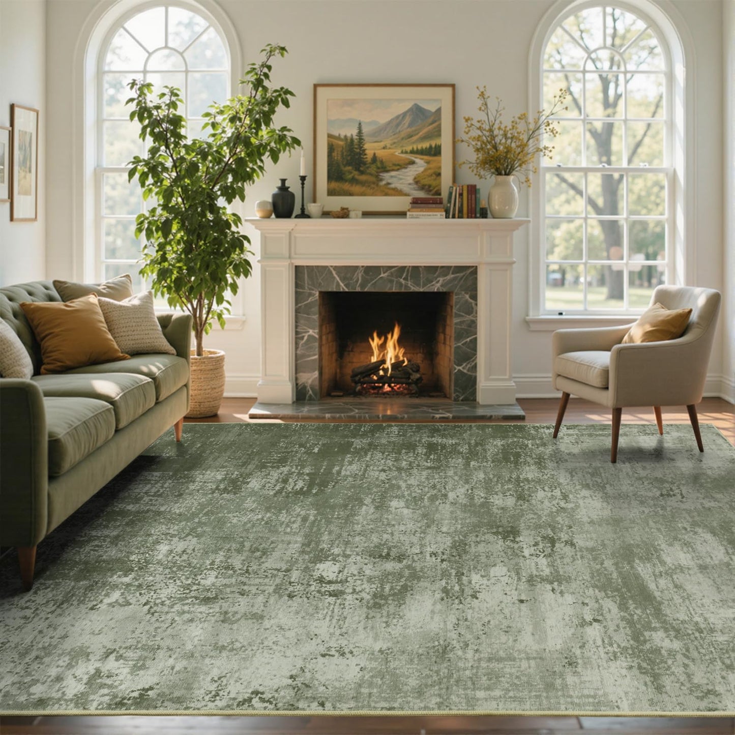 6x9 Ft Large Area Rugs for Living Room, Soft Non-Slip Washable Rugs Modern Abstract Pattern Carpet for Bedroom Indoor Floor Nursery Home Decor (Green)