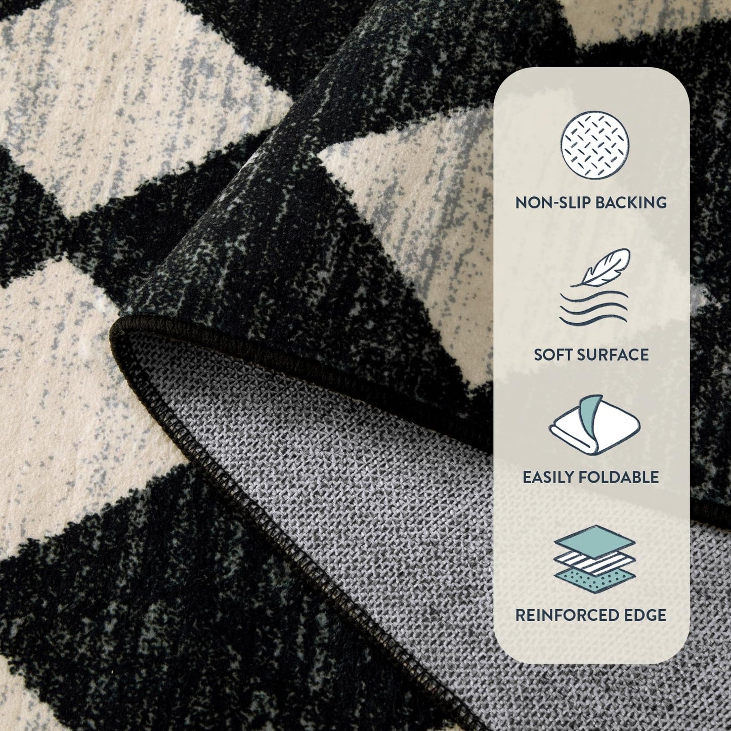 Lahome Zelie Moroccan Trellis Runner Rug - 2x6 Washable Black Bathroom Runner Rug Laundry Room Carpet Runners, Modern Soft Non Slip Indoor Floor Accent Mat for Bedside Kitchen Hall Bar Entryway RV