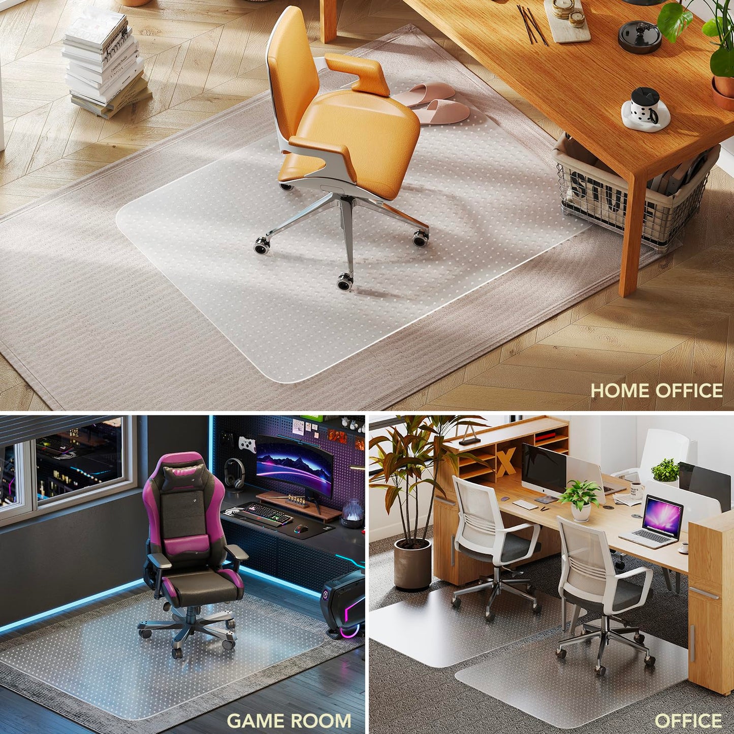 Office Chair Mat for Low Pile Carpet with Lip, 45" x 53" Clear Plastic Floor Protector, Heavy Duty Desk Chair Mat for Rolling Chairs, Smooth Glide Computer Mat for Home Office