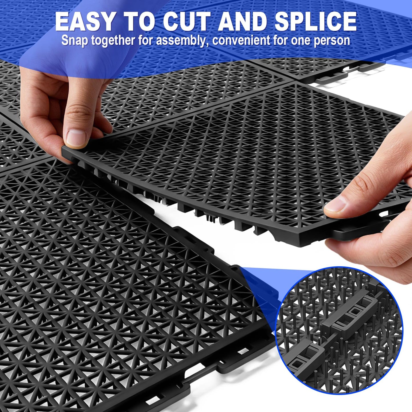 16 PCS Modular Interlocking Cushion Interlocking Floor Tiles with Hole Drainage Mat 10" x 10" Non Slip Pool Deck Mat Outdoor for Drain Deck Pool Patio Shower Kitchen Balcony (Black)