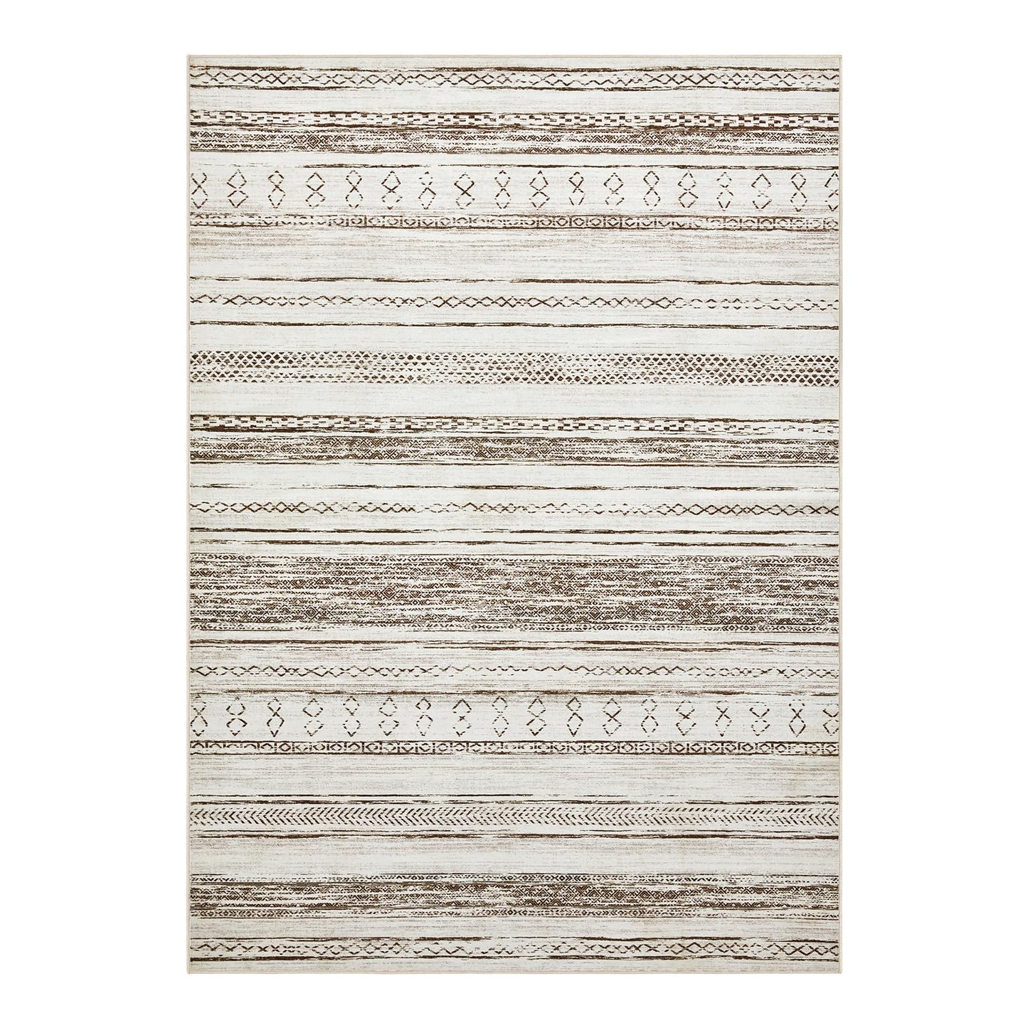 Tortania Area Rug Living Room Rugs - 8x10 Washable Large Soft Neutral Boho Moroccan Bohemian Farmhouse Rug Indoor Floor Carpet for Bedroom Under Dining Table Home Office Decor - Cream Brown