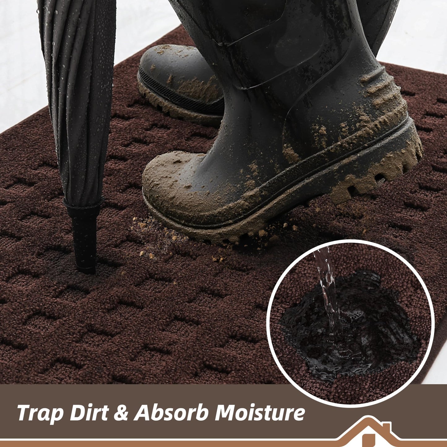 BEQHAUSE Dirt Trapper Door Mats 24"x36", Non-Slip Waffle Doormat Indoor Entrance Low-Profile, Dirt Resist and Absorbent Entryway Rugs Washable Inside Welcome Floor Mat for Front Back Door, Dark Brown