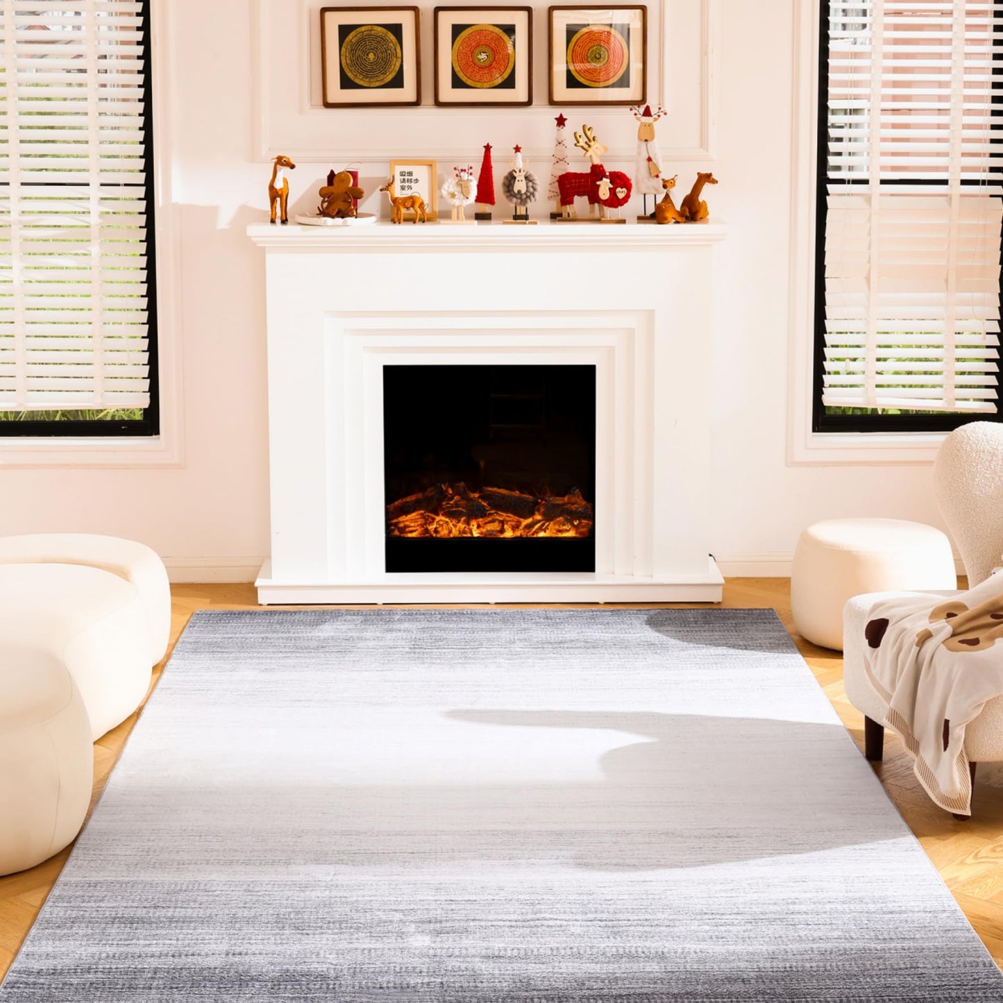 Carvapet 5x7 Ombre Grey Area Rug - Modern Low Pile Carpet Non Slip Rubber Backing, Washable Foldable Thin Decorative Living Room Rug for Bedroom