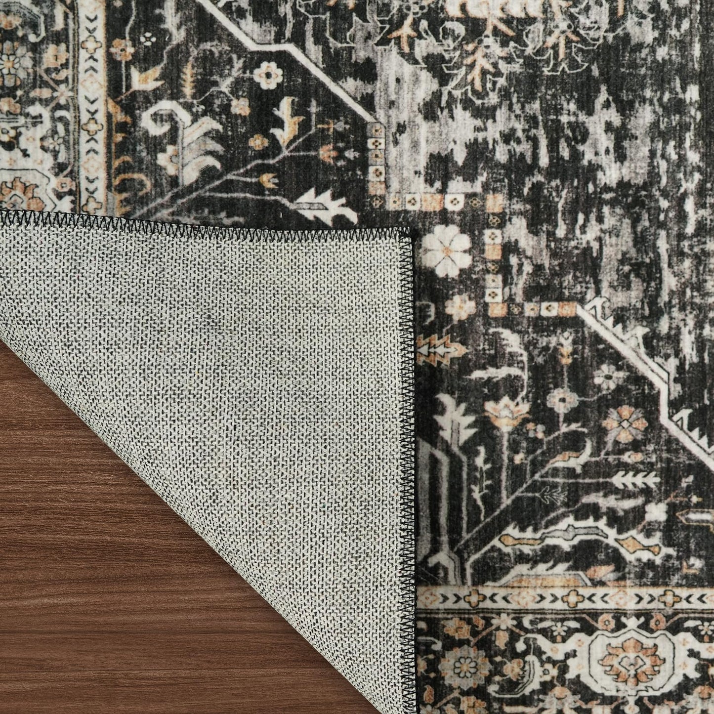 RUUGME Black Washable Entry Rug : 3x4 Rugs for Entryway Kitchen Bathroom Indoor - Soft Stain Resistant Carpets Distressed Floor Decor Mat 3x4 Black